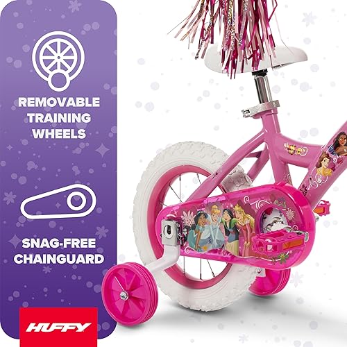 Miniatura 3 de Huffy Disney Girls' Bikes, 12/16 Inch Sizes, Ages 3+ Years Old, Disney Princess, Minnie Mouse, Frozen Bicycles, Characters, Removable Training Rosado