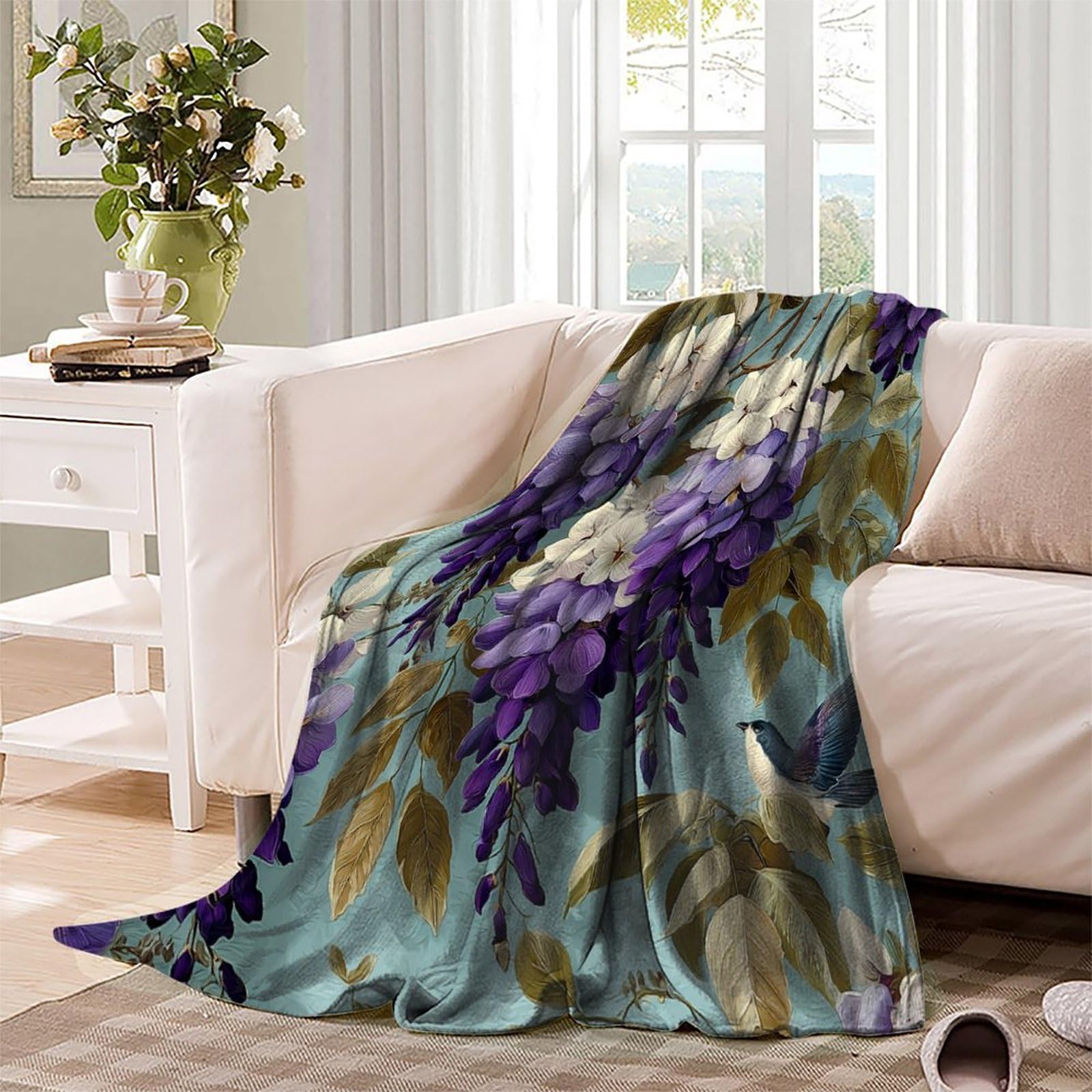 Glycine Pattern Ropa Cama Para Adolescente Estampada Manta De Felpa Cómoda Y Suave Y Esponjosa Adecuada Para Sofá Cama Sofá 80x90inch(200x230cm)