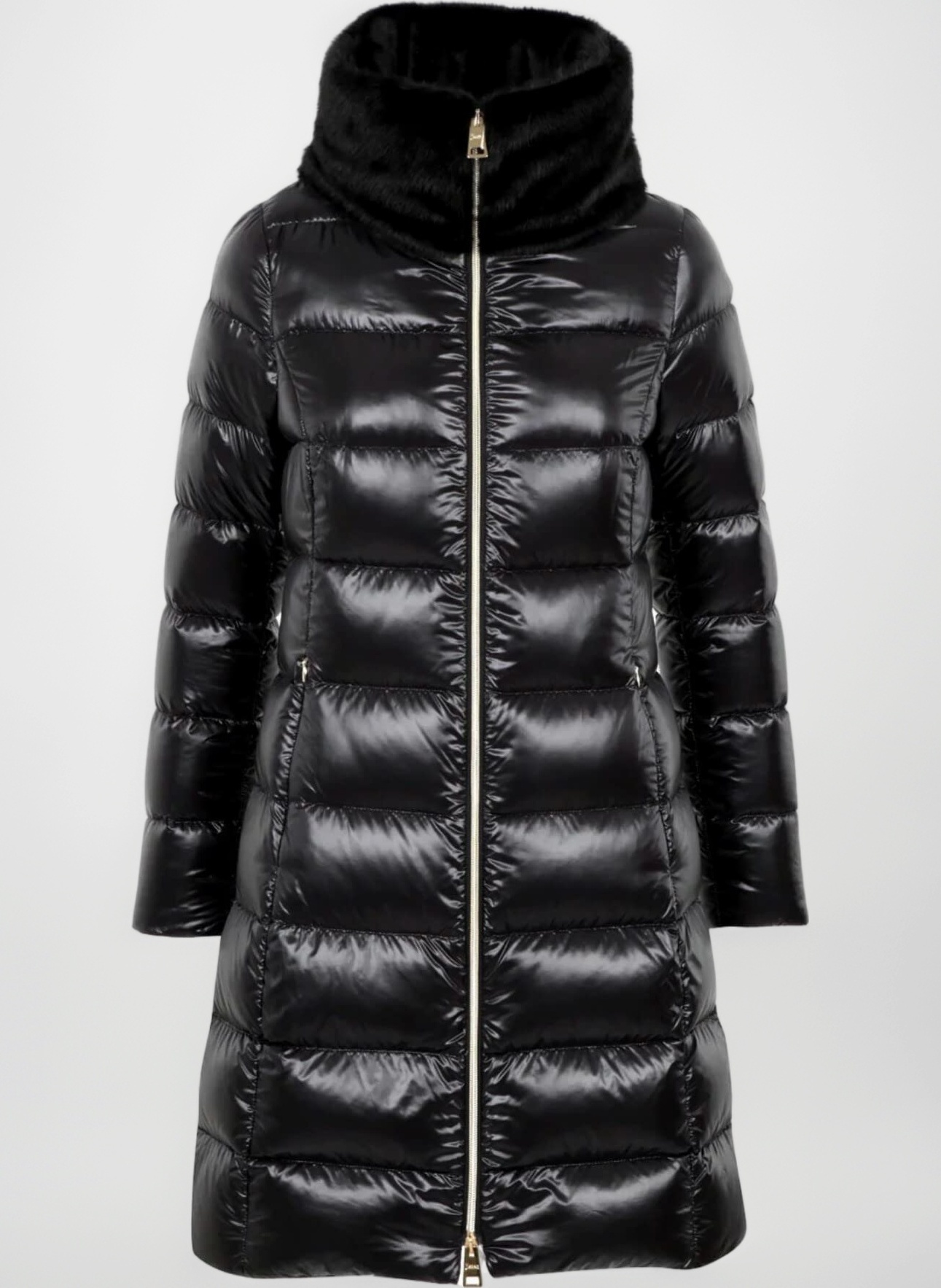 HERNO Herno Ultralight NERO PI001551D 12017 9300 Women's Eco Fur Stand Combi Down Coat Midi Coat