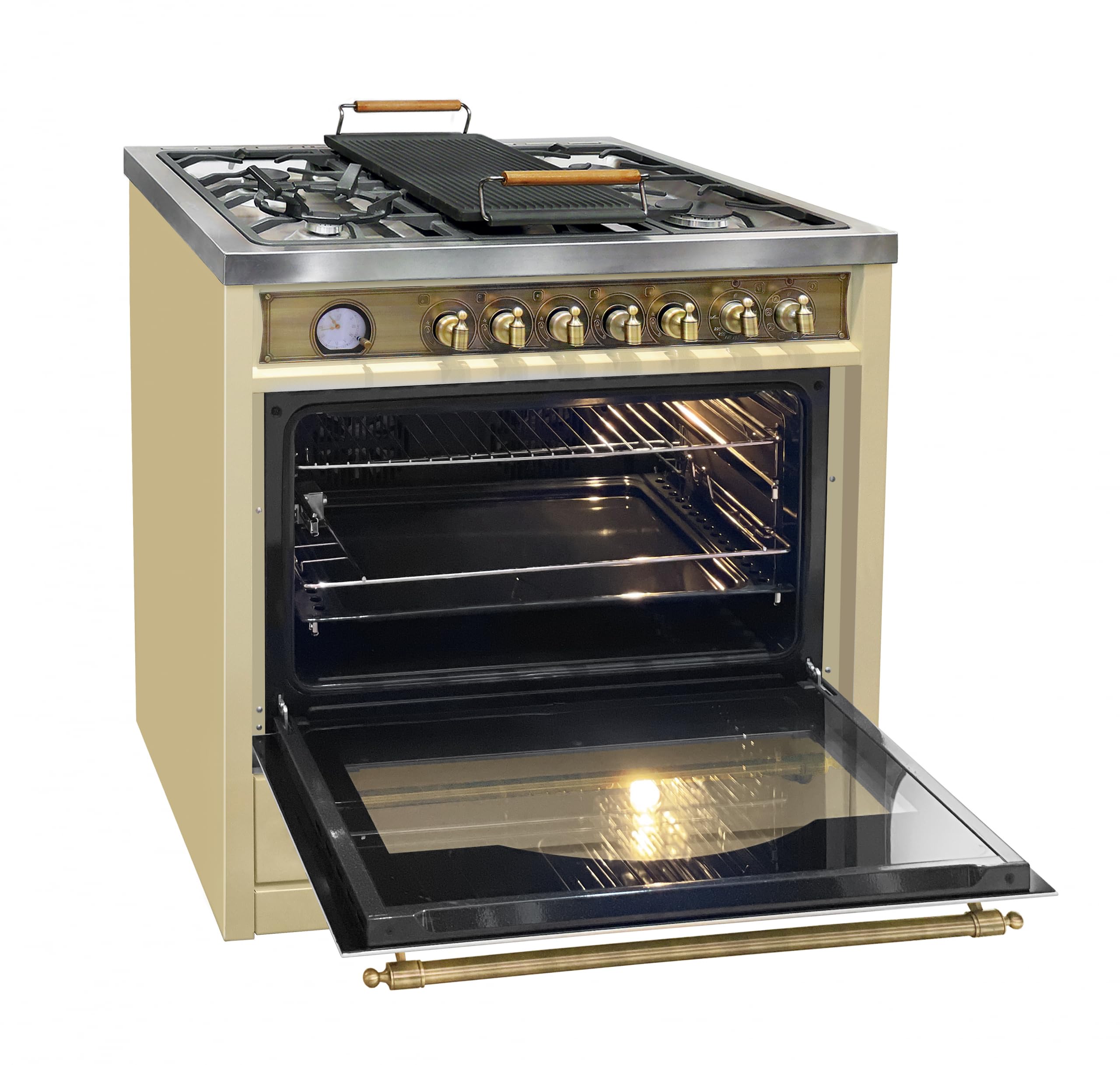 Kaiser Gas-Standherd Empire Kaiser HGE 93555 ElfEm, mit 2-fach-Teleskopauszug, katalytische Selbstreinigung, Retro Gas Elektro Standherd 90 cm Range Coocker