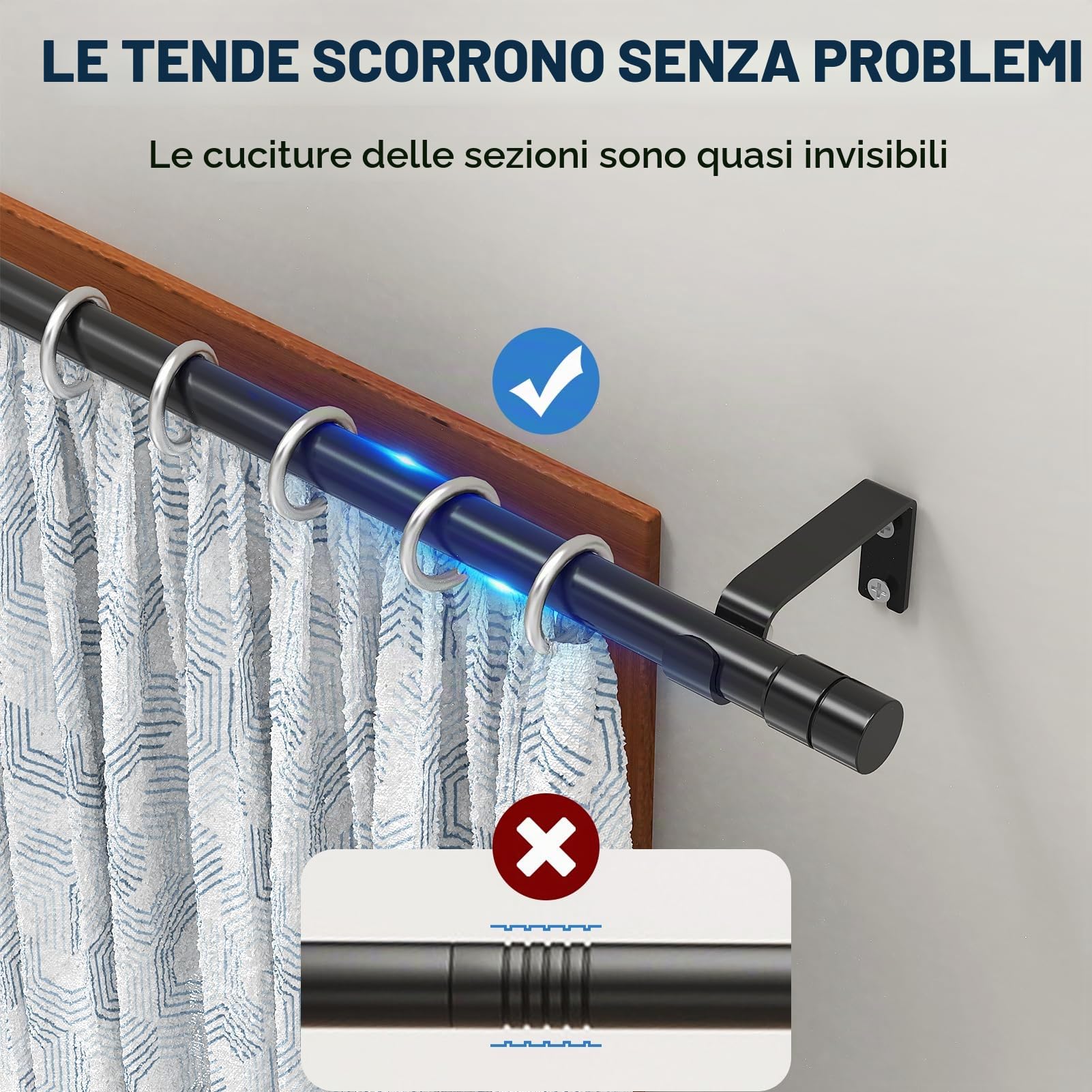 WELDUN Bastoni per tende per finestre, in metallo, estensibili, da 81 a 361 cm, resistenti per tende con occhielli, diametro di 20 mm, colore nero
