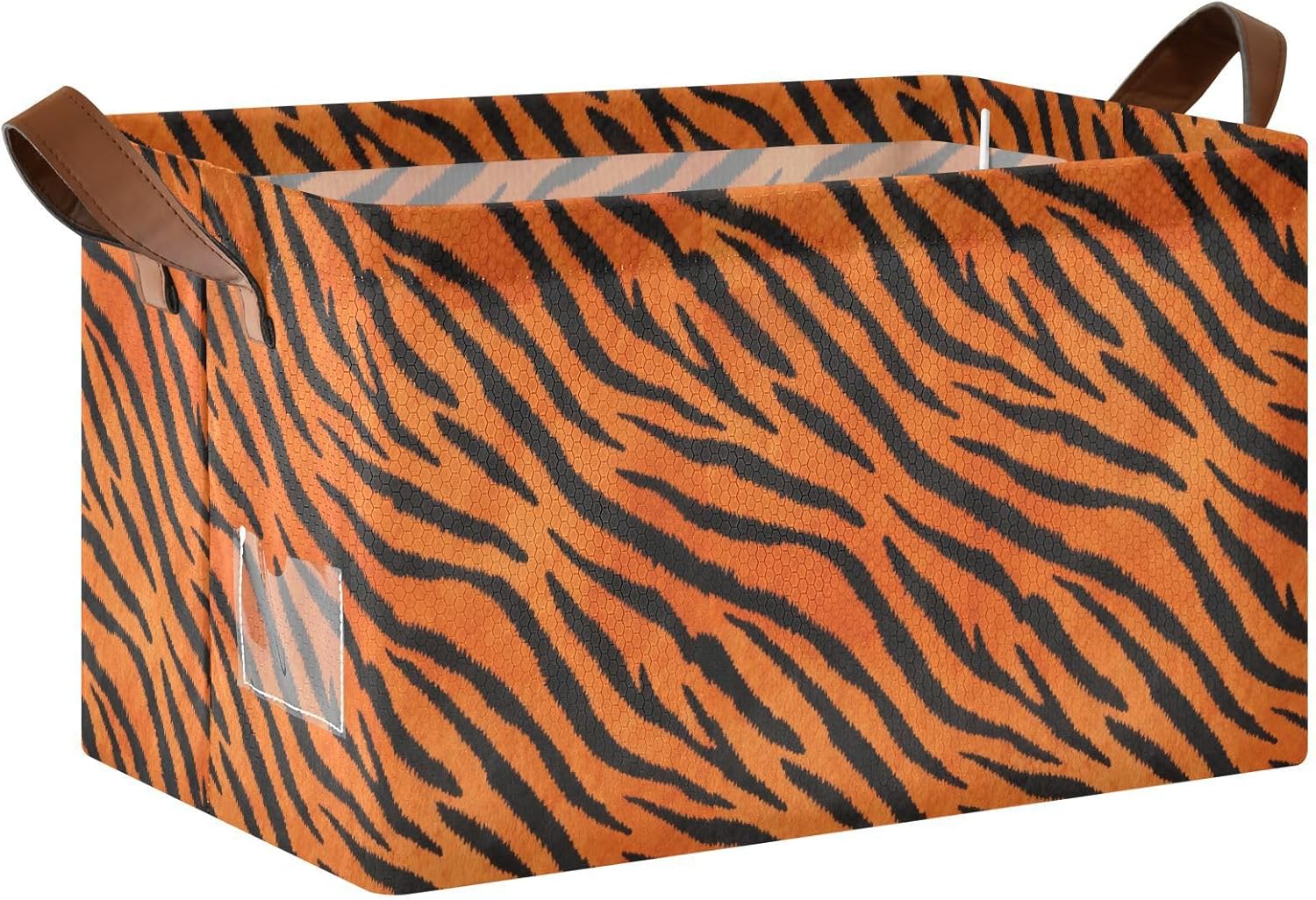 Tigers Fur Pattern Black Orange Storage Organizer Bins and Basket Foldable Storage Cubes with Handles Organizing Clothes Blankets for Makeup Books