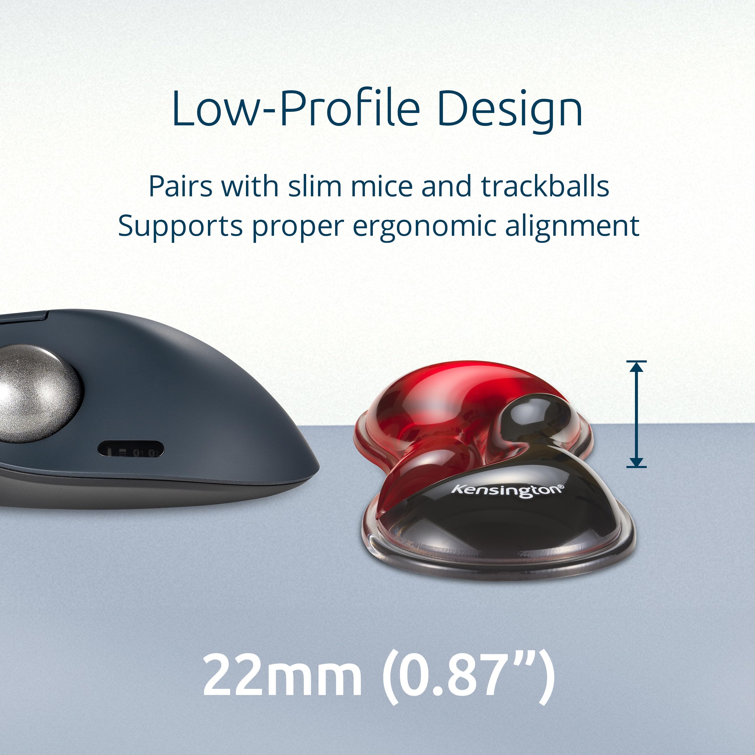 Kensington K62440WW - Reposamuñecas Slim Duo Gel para Ratón y Trackball, 192 x 72 x 22 mm, Alfombrilla Ergonómica, Evita Sobrecargas y Molestias, Compatible con Ratones y Trackballs, Negro/Rojo