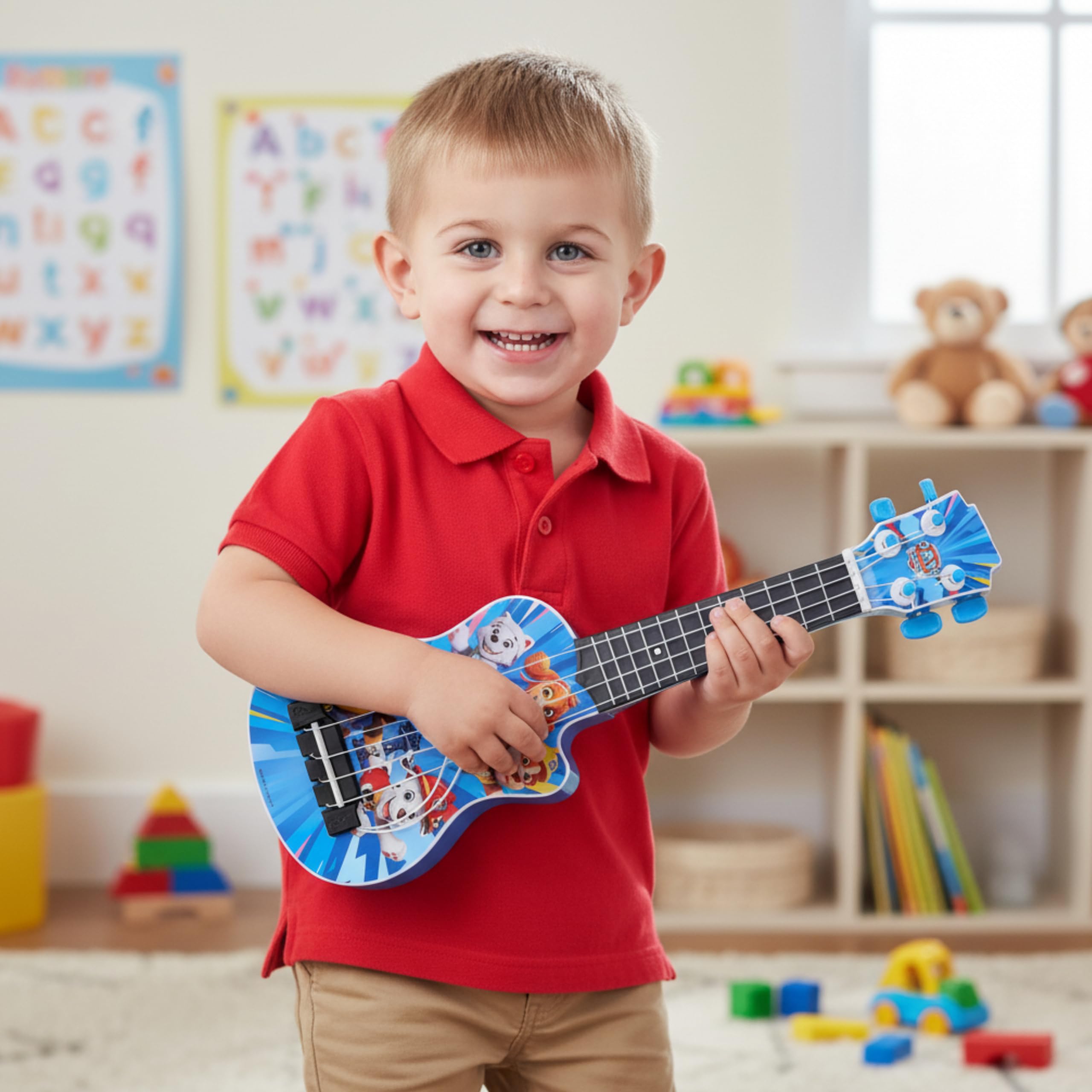 Toyland® 40 cm (16") Paw Patrol La mia prima chitarra con plettro incorporato - Strumento musicale da accordare e suonare - Divertente giocattolo musicale per bambini - Età 3+
