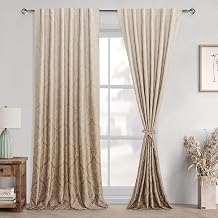 DWCN Back Tab Printing Damask Curtains for Bedroom - Elegant Tieable Room Darkening Window Drapes Thermal Insulted Noise Reduction Extra Long Curtains for Living Room, 2 Panels, W52 x L90, Taupe