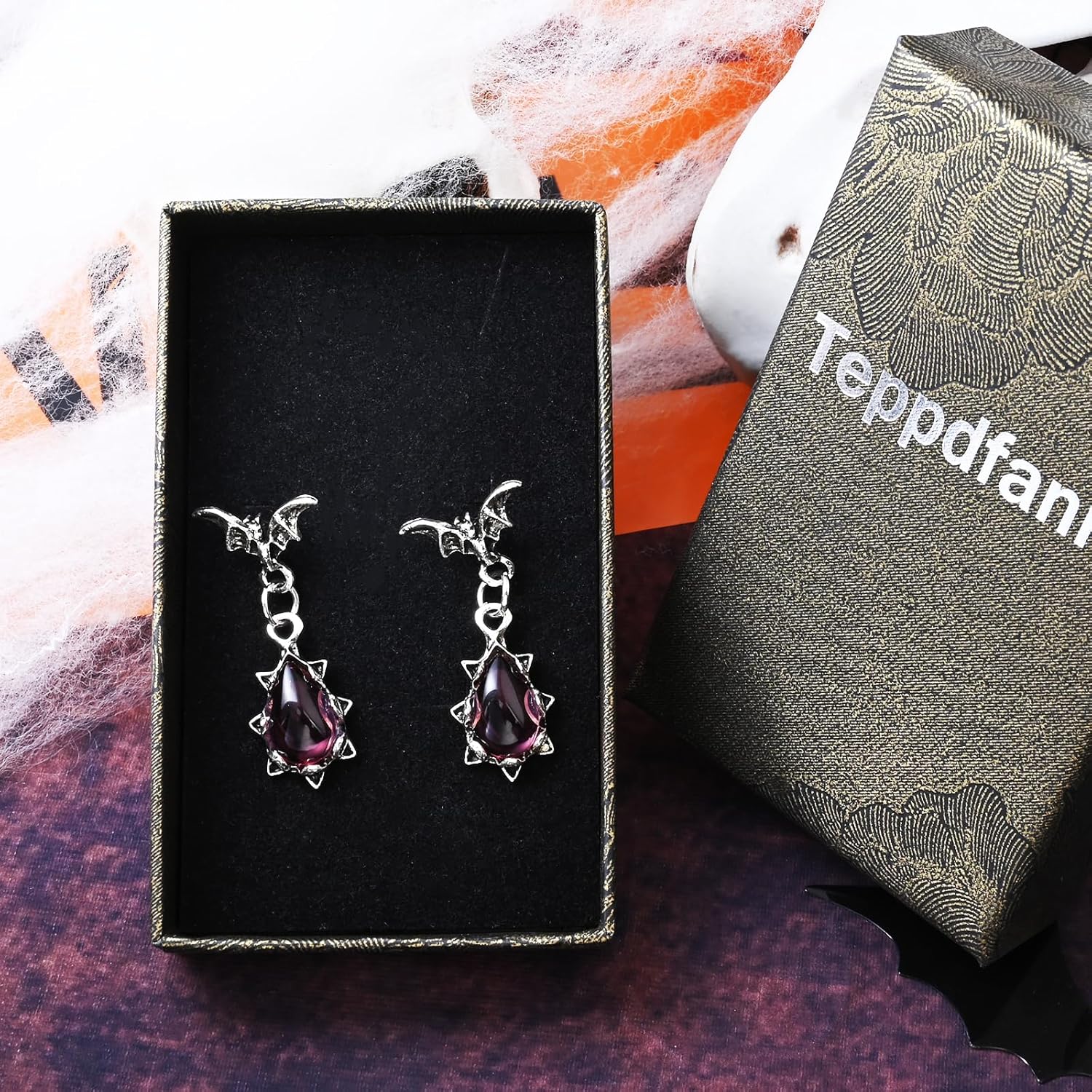 Silver Bat Drop Dangle Earrings with Pink Crystal Hypoallergenic Animal Earrings for Women Bat Jewelry Halloween Earrings for Gift - Image 7