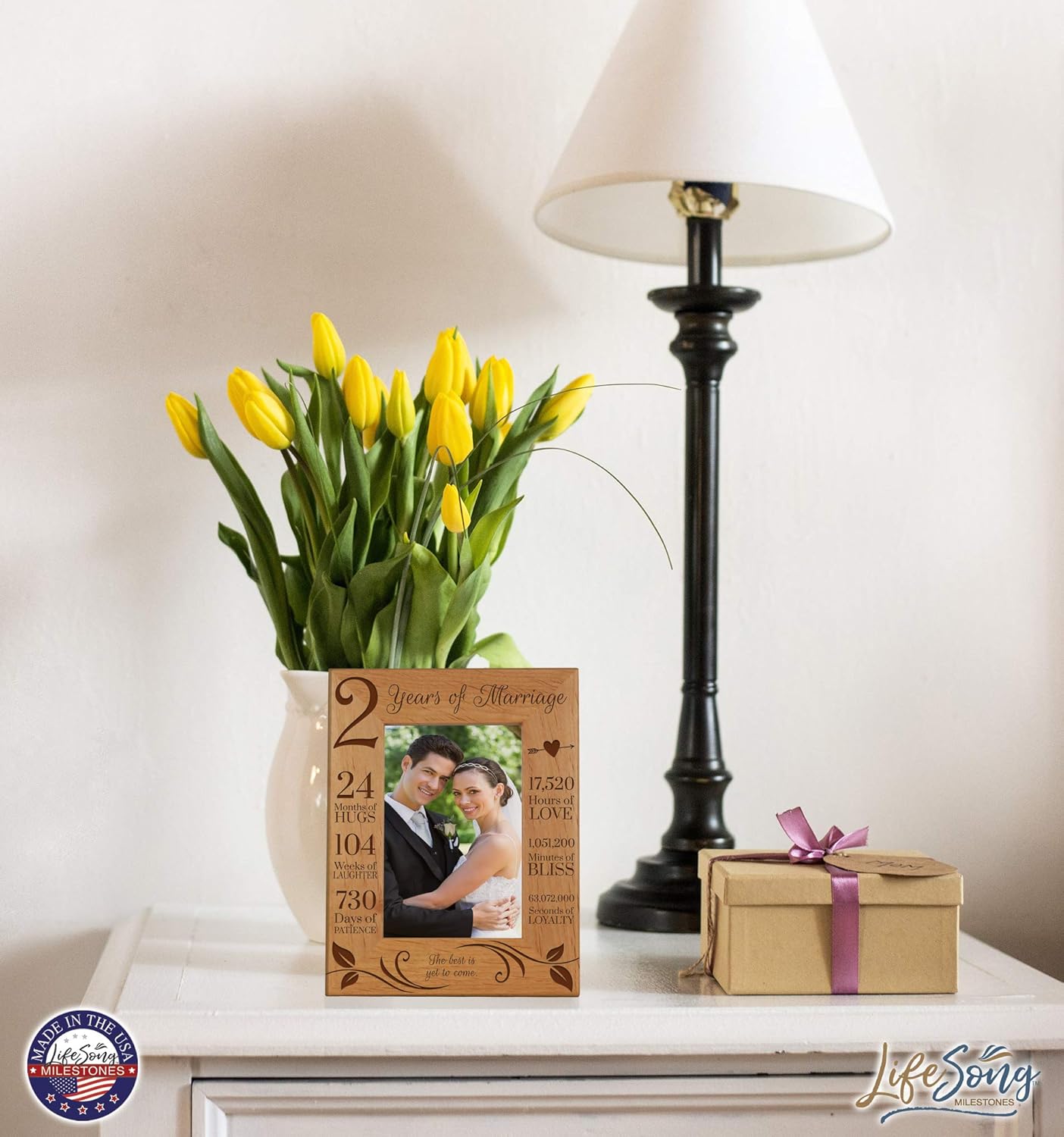 LifeSong Milestones 2nd Anniversary Picture Frame 2 Years of Marriage - Two Year Wedding Keepsake Gift for Parents Husband Wife him her Holds 4x6 Photo - The Best is Yet to Come (6.5x8.5)