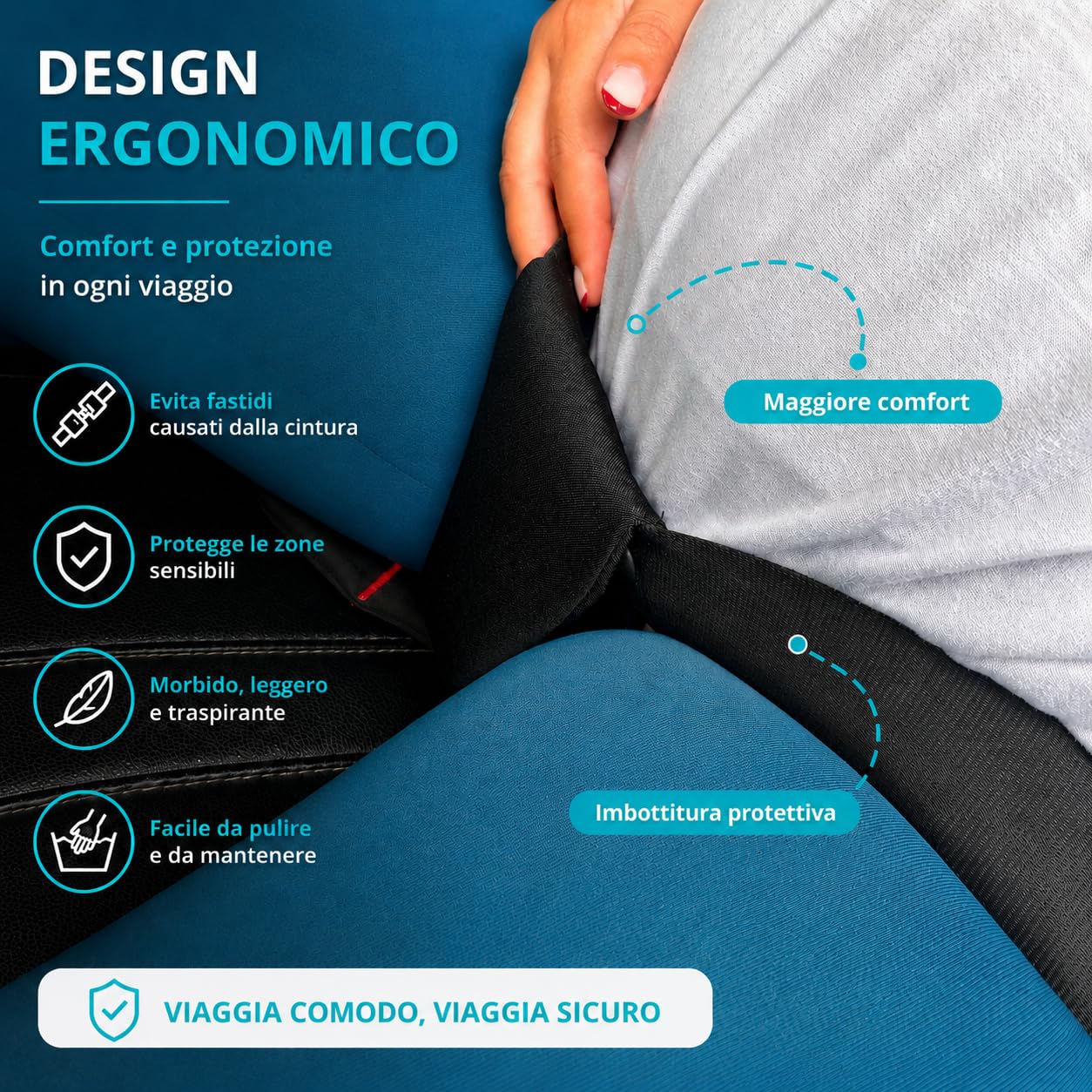 Baby Safe Cuscino Gravidanza per Auto – Cuscino Sedile per Donna Incinta con Guida per Cintura di Sicurezza – Posizione Più Comoda della Cintura – Regolabile – Lavabile – Nero