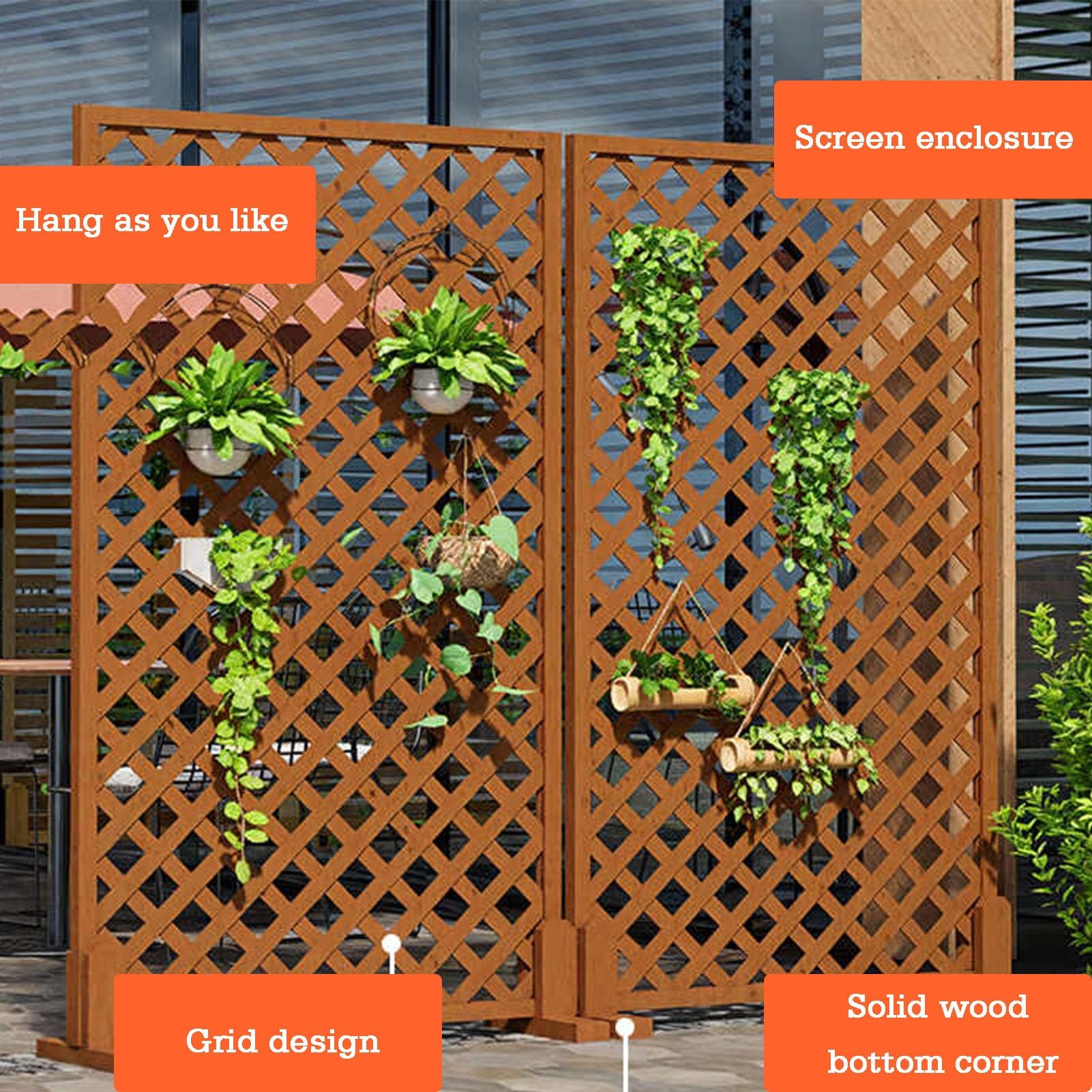 Schermo da giardino in legno a installazione rapida, pannello decorativo per la privacy per esterni/interni, telaio di supporto per piante, per patio, terrazza, prato e cortile, elegante soluzione