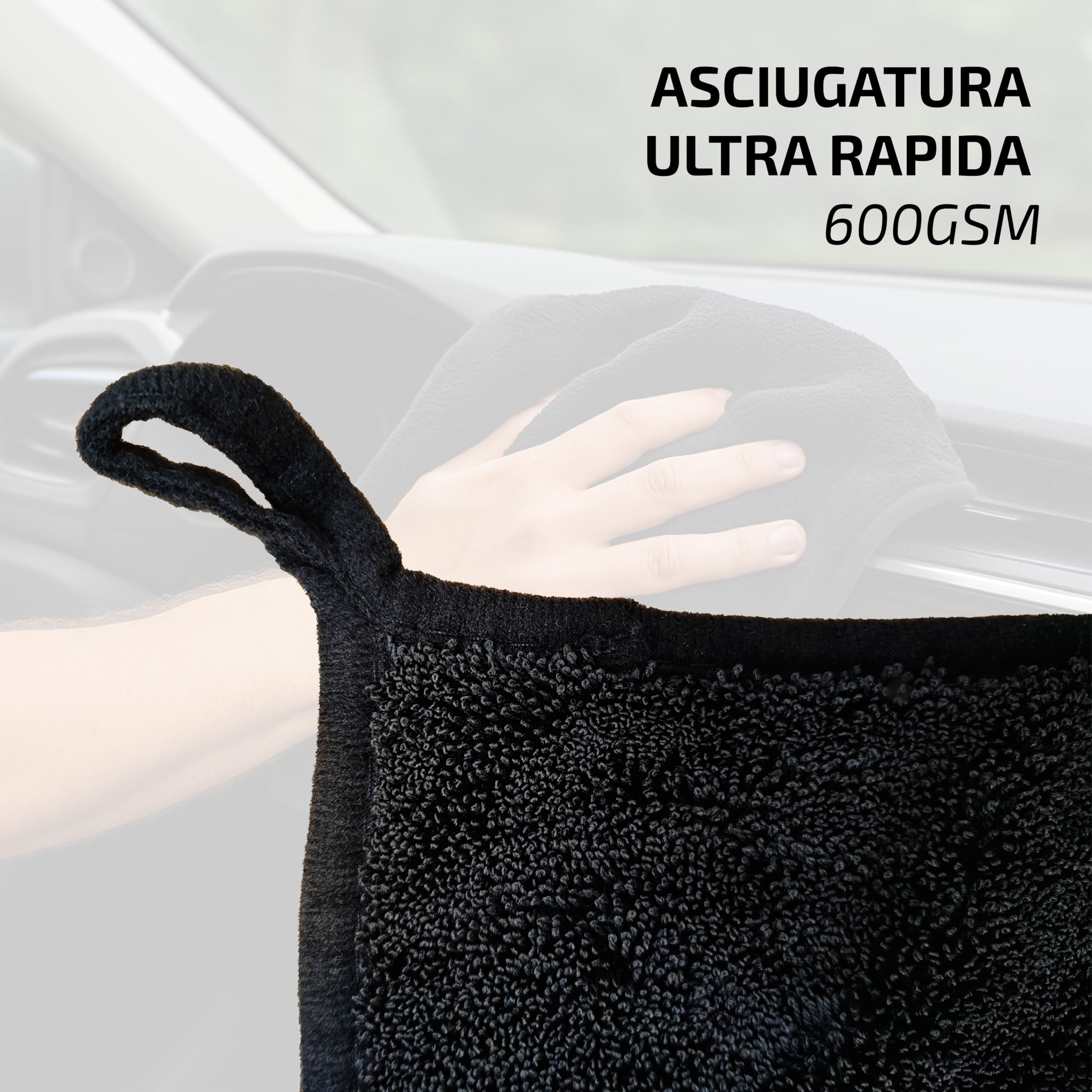 VENTUX GEAR Panni asciugatura auto - 1 panno microfibra auto 40x60 cm 600 GSM doppia trama - panni auto asciugatura per carrozzeria vetri e detailing - 3