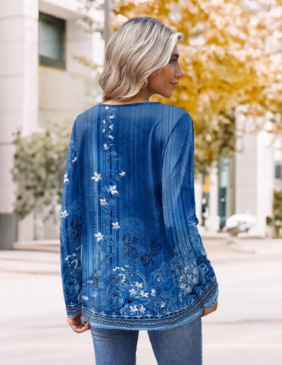 HOTOUCH Womens Fall Tunics Long Sleeve Tops Cross V Neck Shirts Loose Casual Blouses with Decor Button - Image 6