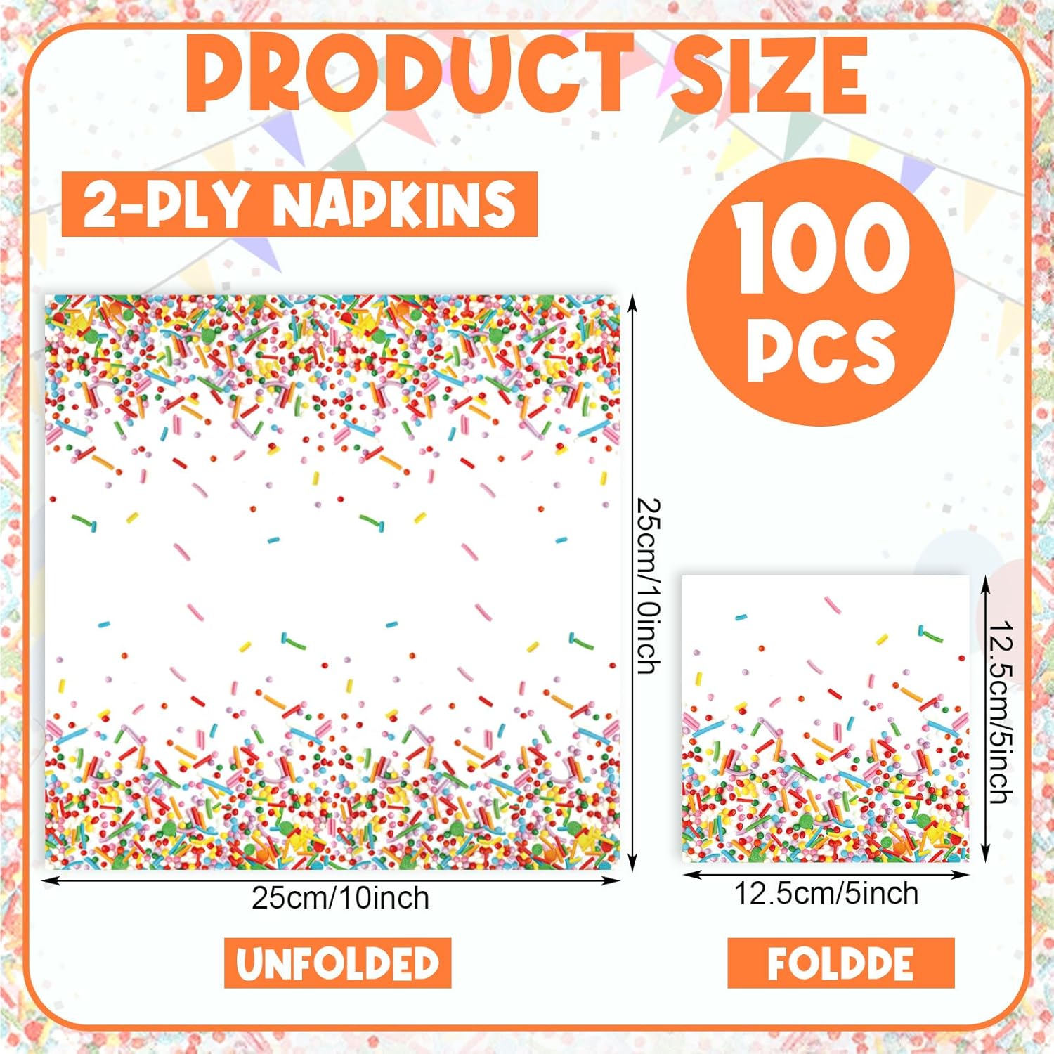 100 Pcs Sprinkles Napkins 2 Ply Disposable Paper Napkins for Baby Shower Birthday Party Theme Table Decor Supplies(White,Confetti) - Image 2