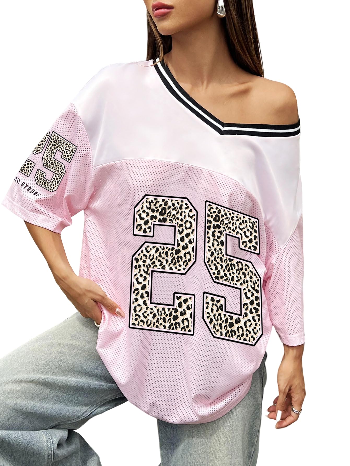 SOLY HUXJersey Shirts for Women Y2k Graphic Number Oversized Tees V Neck Half Sleeve Cute Soccer Streetwear T Shirt Tops