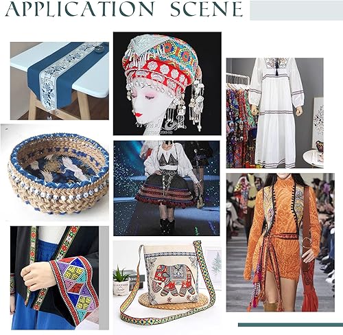 Miniatura 6 de AHANDMAKER 10 yardas de 1.6 pulgadas de tela bordada, cinta jacquard vintage, patrón de rombos metálicos dorados, ribete tejido embridado,