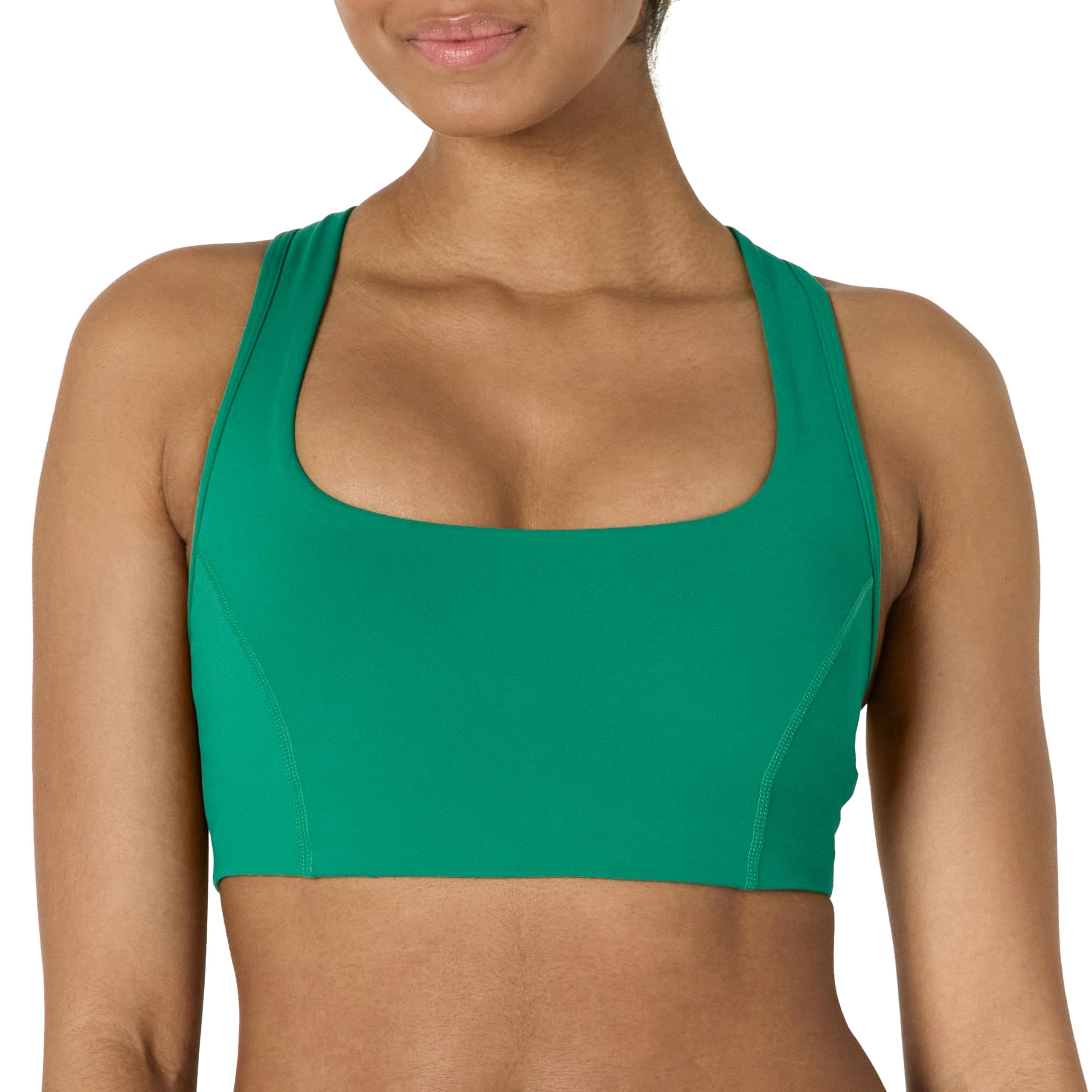 Amazon Essentials Women's Active FormFlex Buttery Soft Light Support Square Neck Racerback Sports Bra, Emerald Green, X-Small