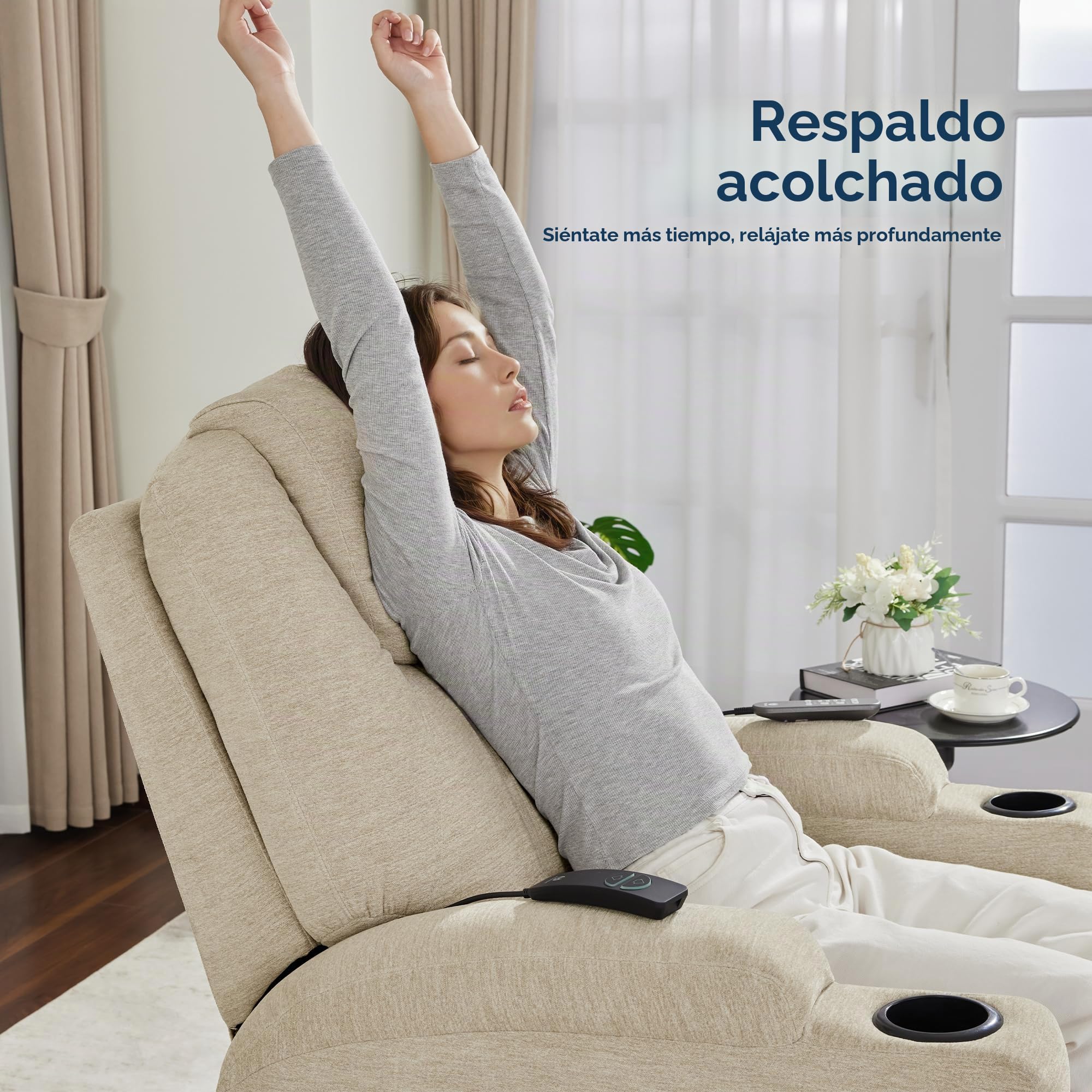 M MCombo Relax Eléctrico Masaje Sillón TV Función Reclinable Calefacción por Vibración Nuevo Modelo 7061(Tela-Beige)