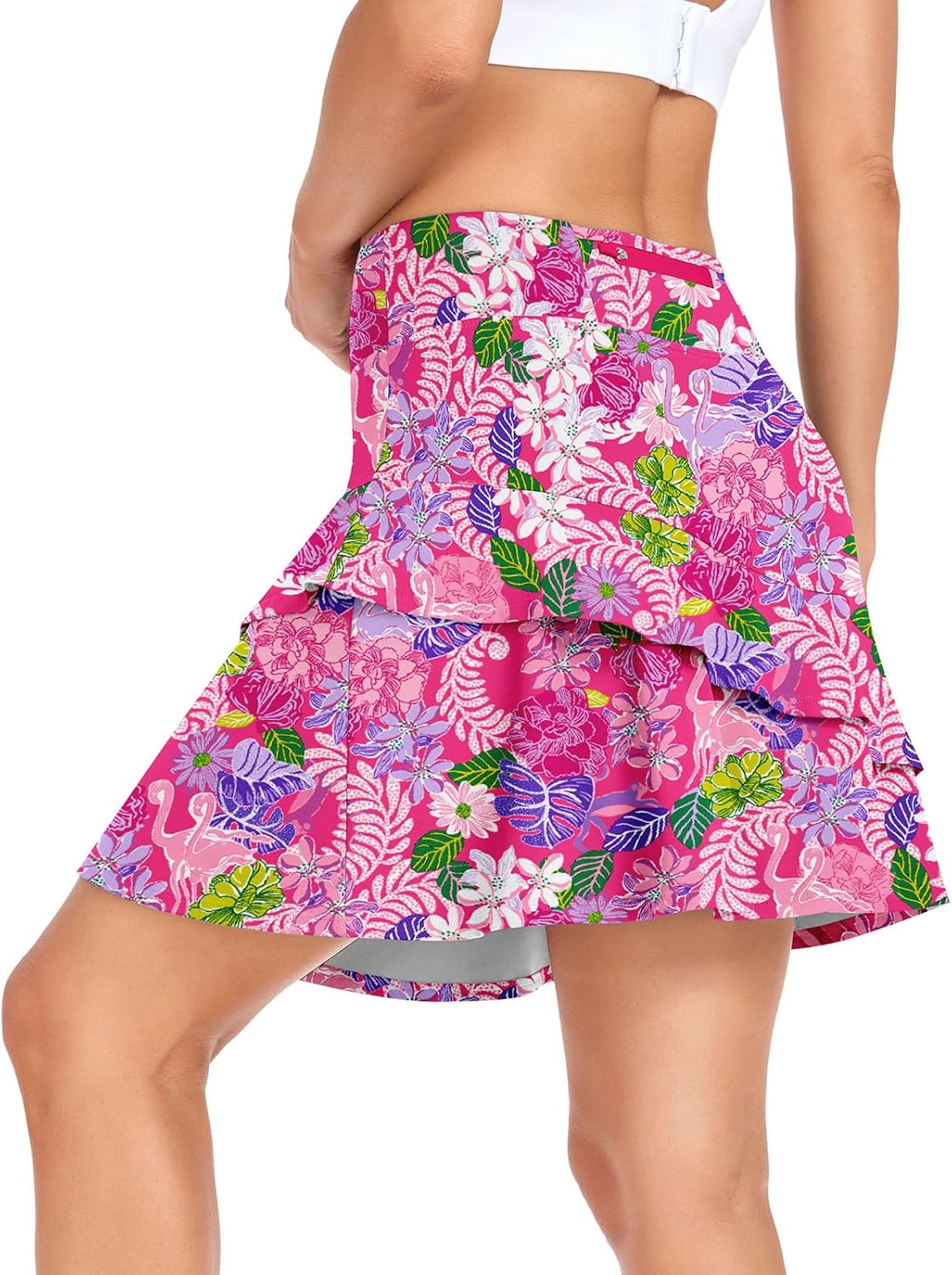 WOWENY Women's Active Skort Athletic Ruffle 17" Pleated Tennis Skirt with Pocket for Ladies Running Golf Workout - Image 2