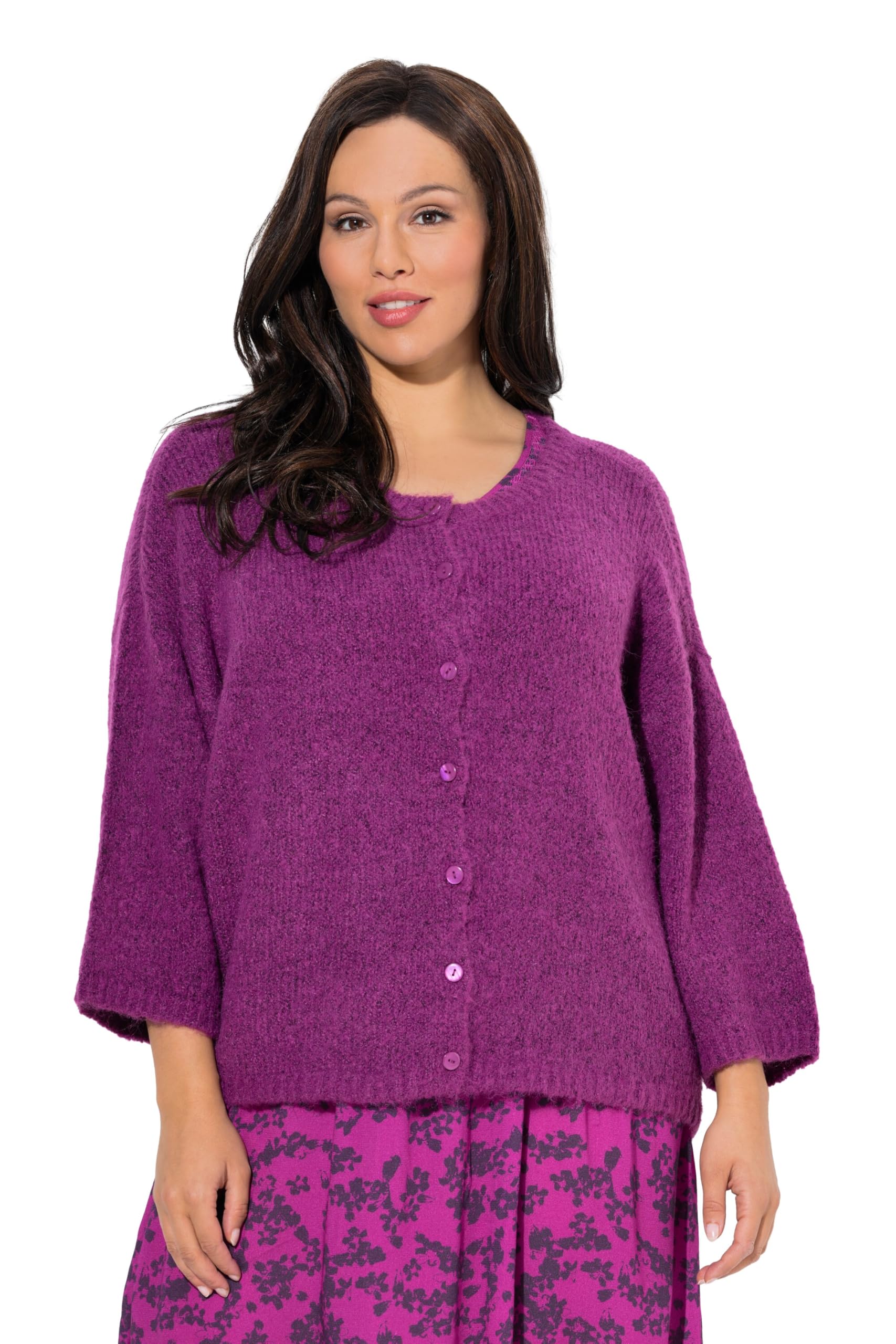 Ulla Popken Damen große Größen Übergrößen Plus Size Strickjacke, Oversized, Rundhalsausschnitt, 3/4-Arm 845732