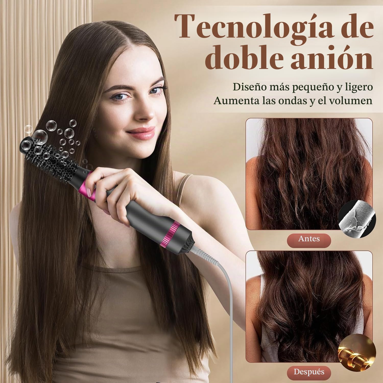 Cepillo Secador de Pelo 5 en 1,Multifunción Air Styler Set 1000W, Cepillo de Aire Caliente Multifunción, Moldeador Pelo With Riza 3 Temperaturas 5 Accesorios para Alisar, Volumen y Secar el Cabello