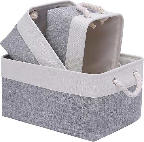 Miniatura 5 de Cesta de almacenamiento de tela, caja de almacenamiento plegable de lino para guardería y hogar, cesta plegable de lona para armario o dormitorio,