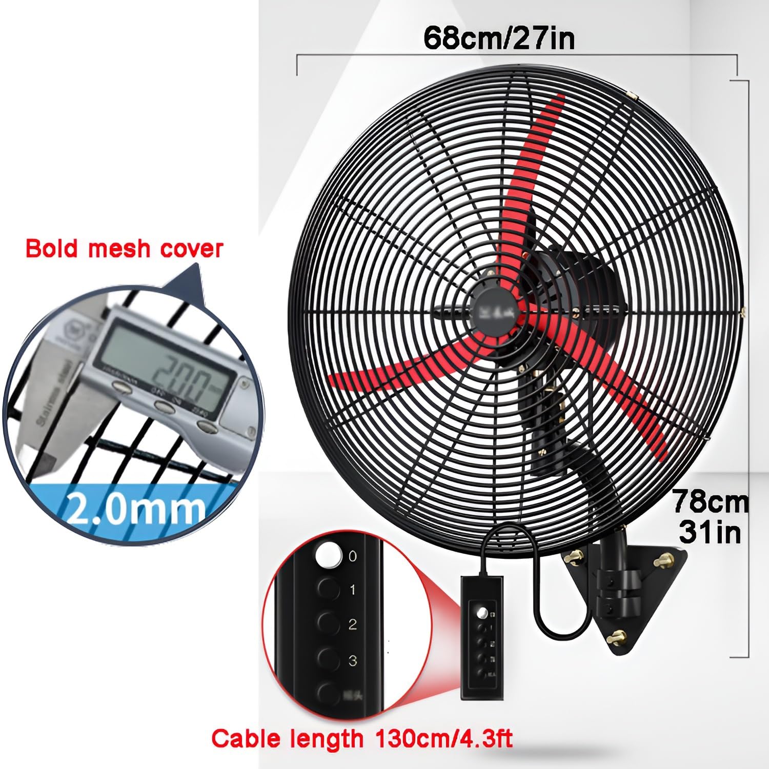 Ventilatore da pavimento, ventilatore da parete oscillante industriale per impieghi gravosi, altezza e inclinazione regolabili con 3 velocità, ideale per il raffreddamento di interni ed este
