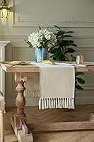 Vista 79 de ZeeMart Light Grey Table Runners 108 Inches Long, Burlap Linen Style Rustic Farmhouse Table Runner, Long Boho Dining Table Runner, 13x108 Inches