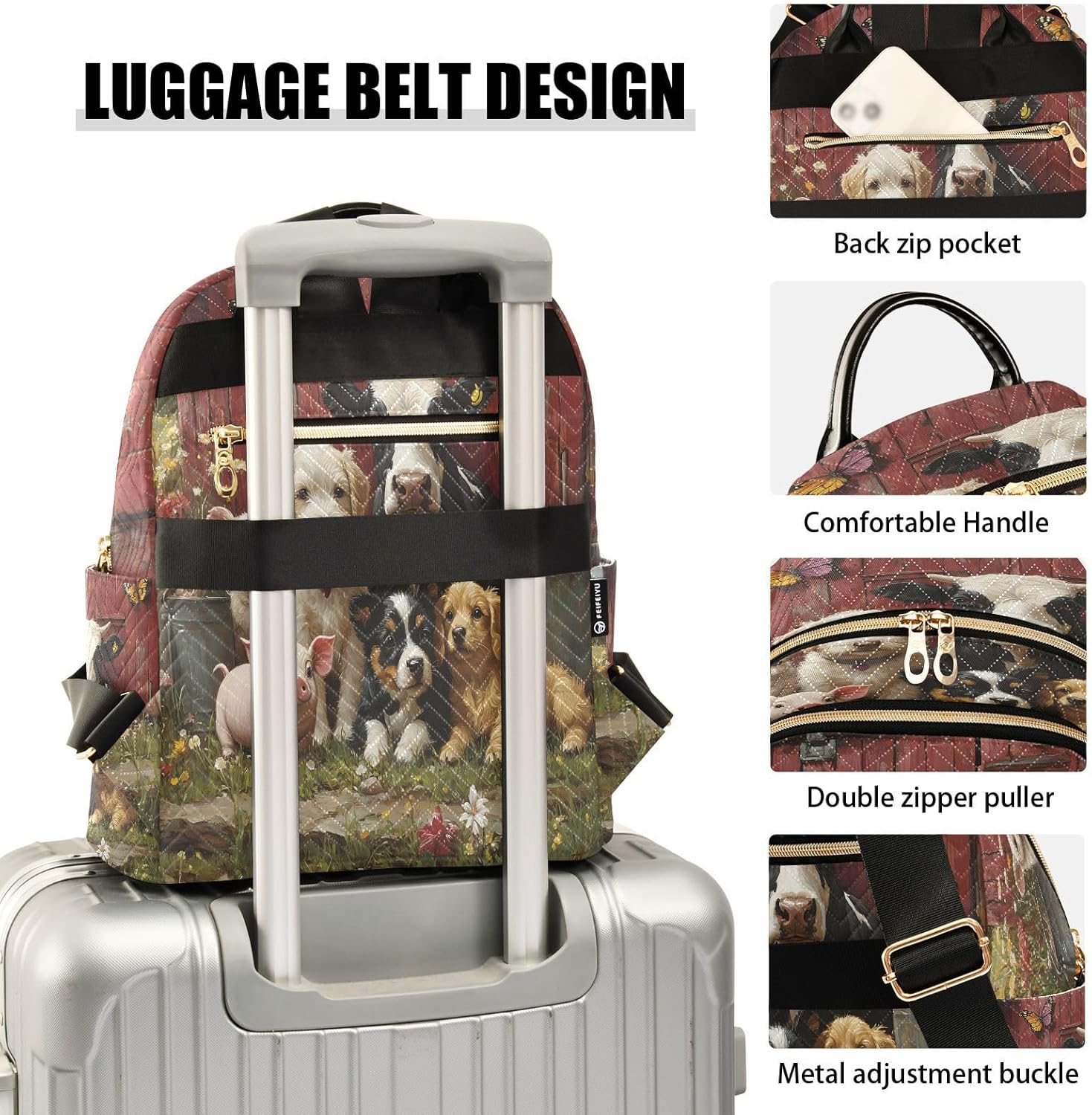 ALAZA Cow Dog Pig Butterfly Women Backpack Purse Ladies Fashion Shoulder Bag Daypack Travel Bag 10L