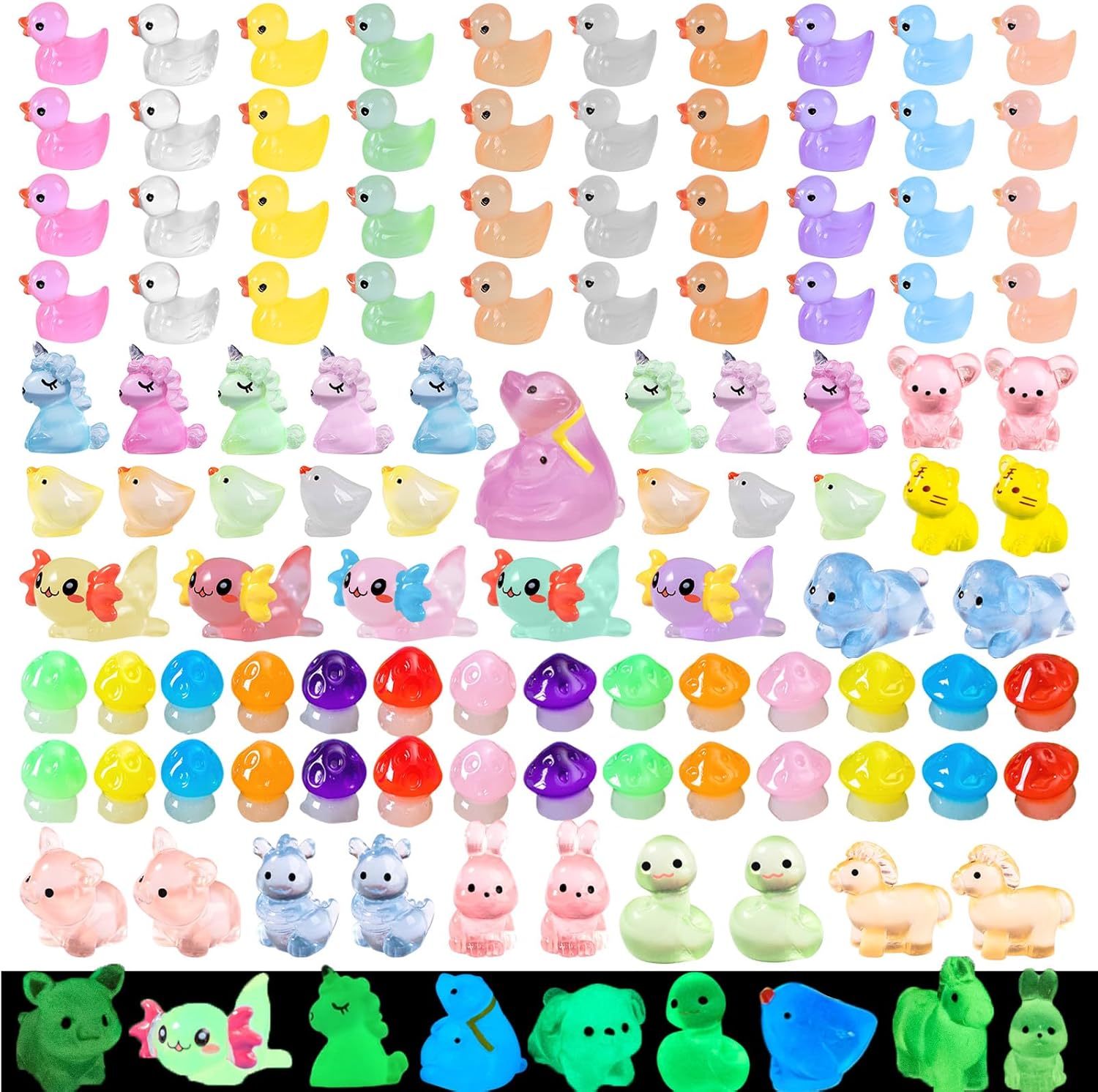 Luminous Mini Resin Animals 200 Pcs Glow in Dark to Hide Tiny Resin Animals Figurines Mini Ducks for DIY Garden Miniatures Fairy Garden Accessories
