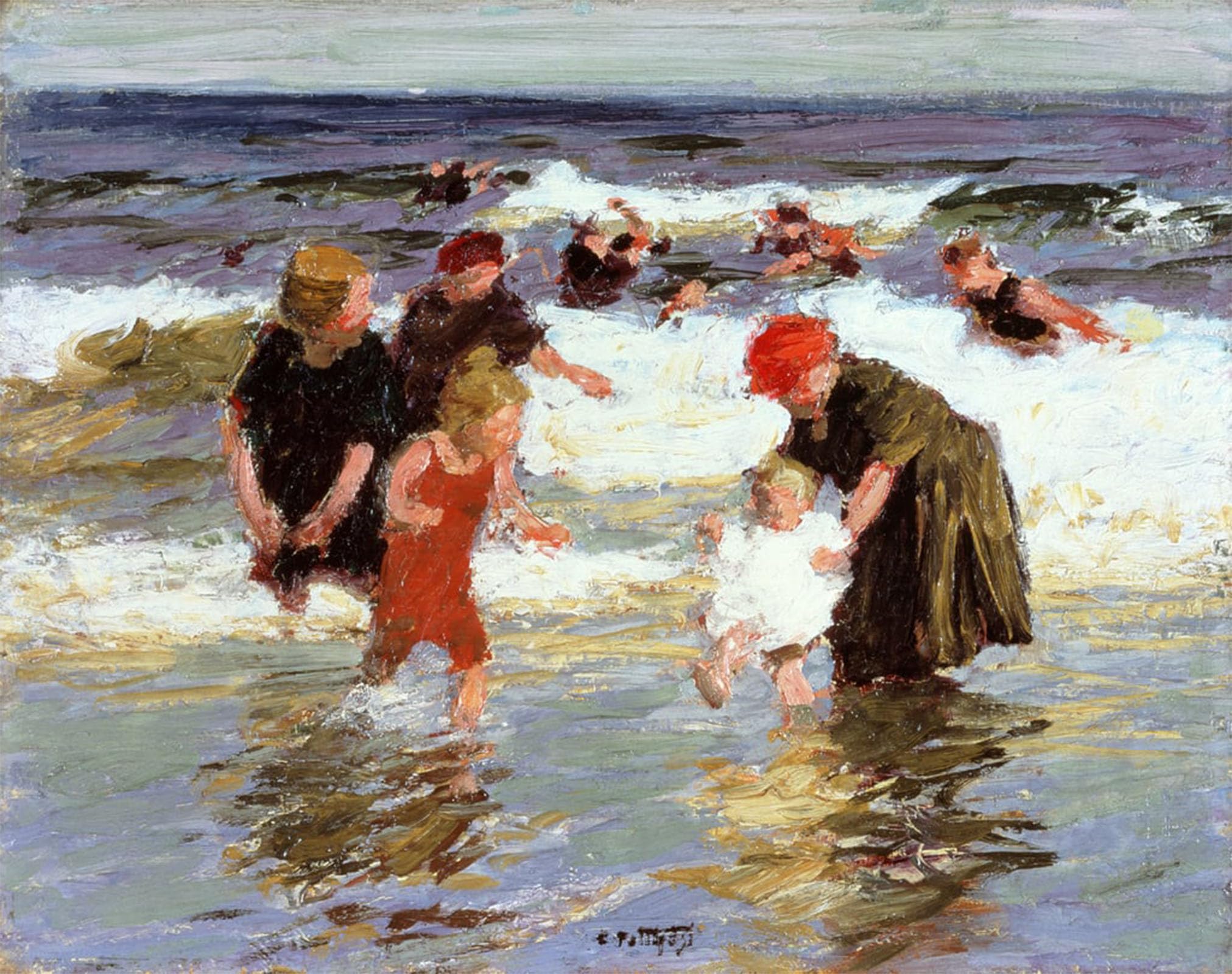 POSTERIIk Vintage Classic Picture Landscape Artwork Bathers by Edward Henry Potthast Portrait Canvas Painting for Office Home Decor 60x90cm