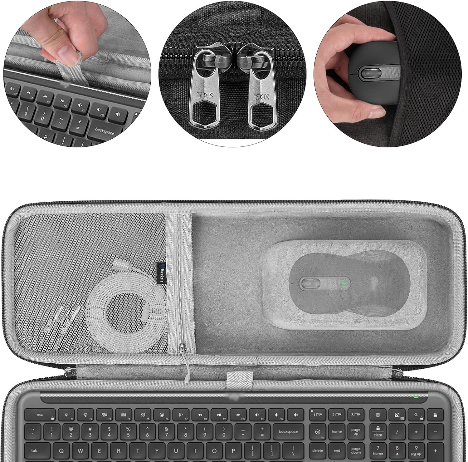 Geekria Keyboard and Mouse Combo Carrying Case, Hard Shell Travel Replacement Case for Logitech MK955 / K950 Signature Slim Wireless Keyboard and Mouse Combo (Dark Grey)
