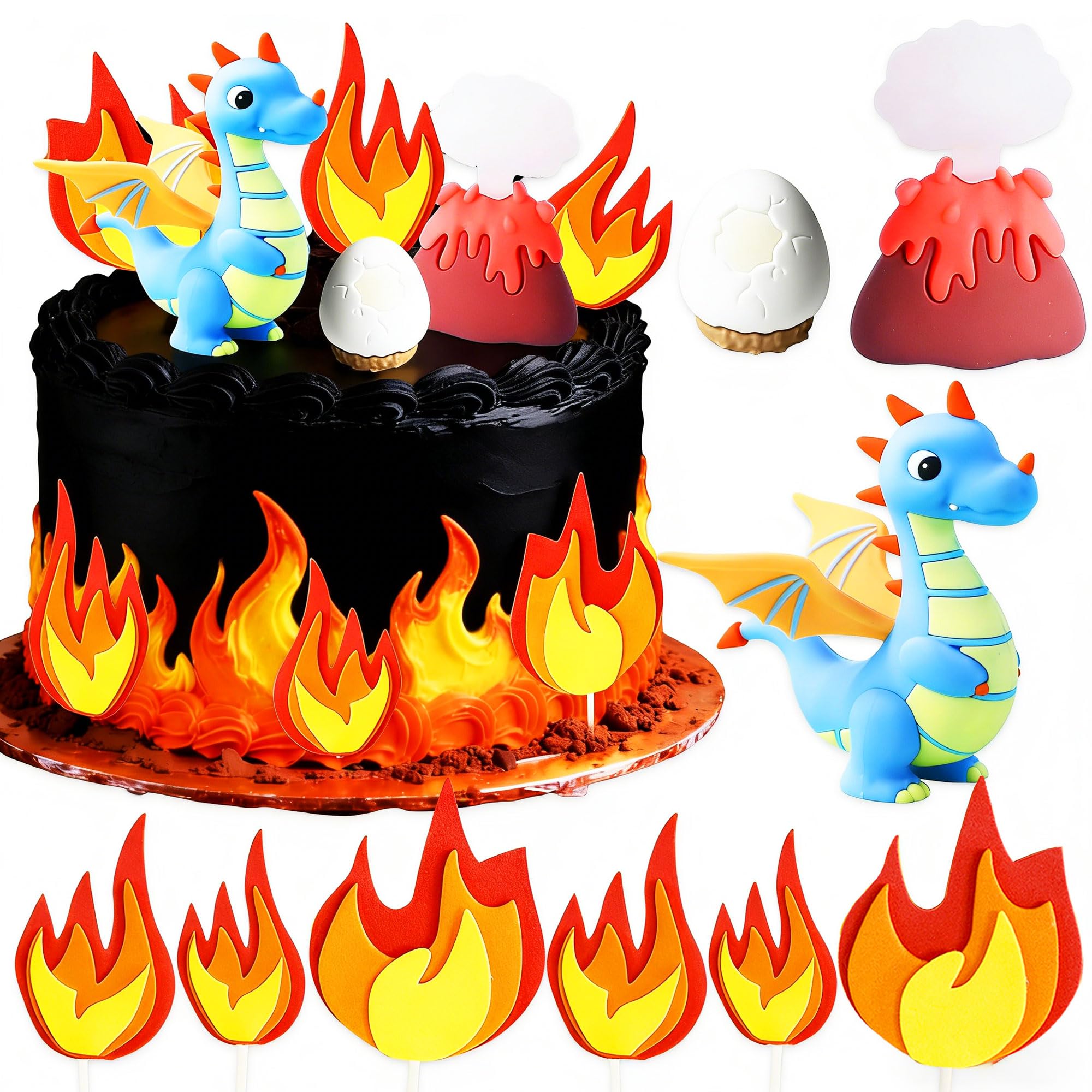 Dragon Cake Topper Dragon Eggs Cake Decor Fire Cake Decor for Baby Shower Birthday Wedding Party Supplies