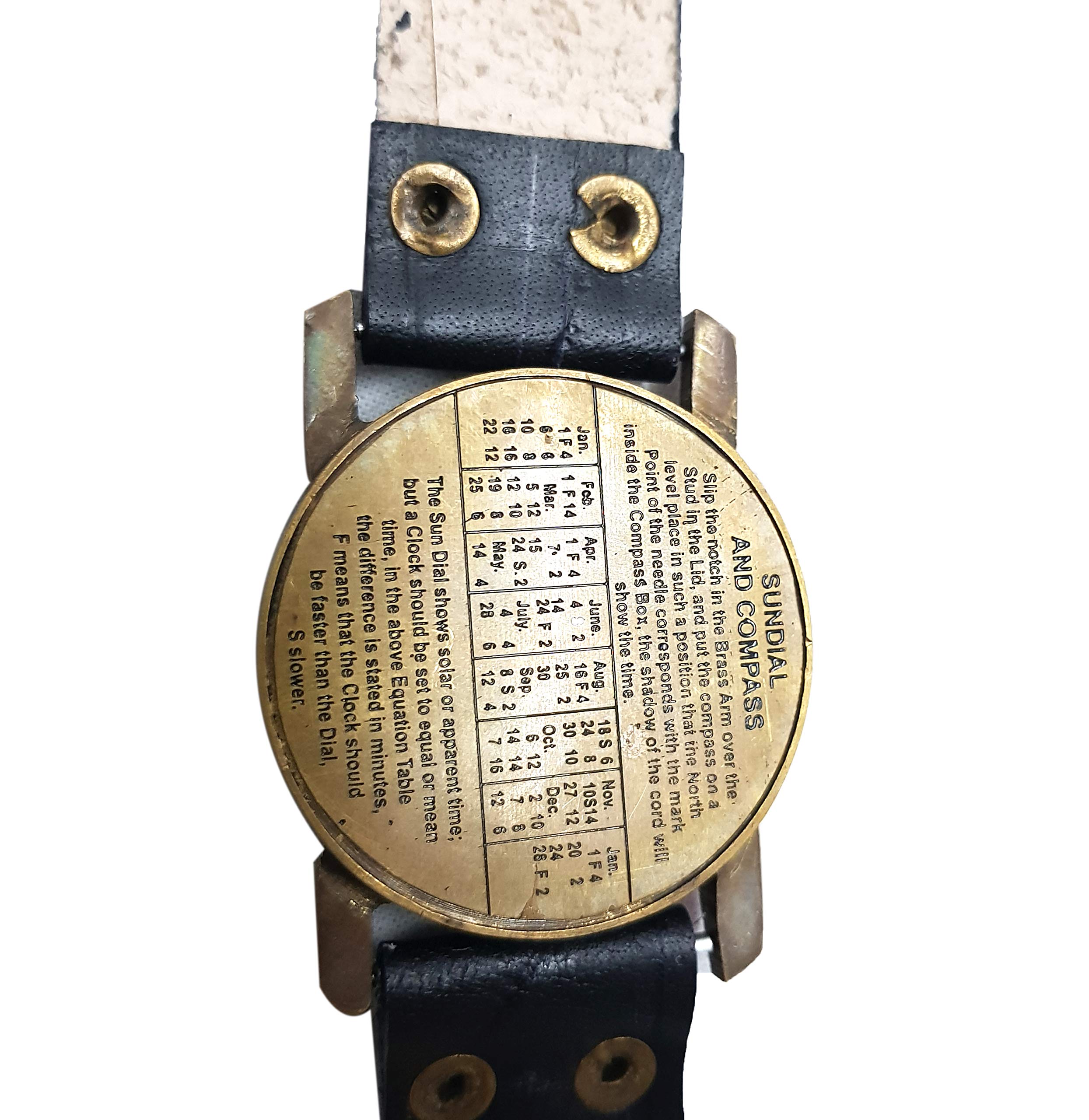 Maritim Steampunk Sonnenuhr Messing Kompass Armbanduhr Antik Navigation Lederarmband Schwarz