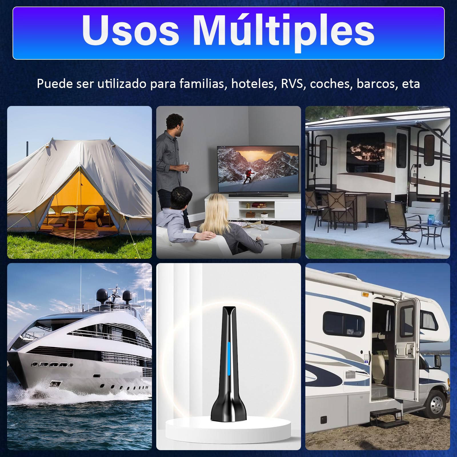 Antenne TV intérieure avec amplificateur réception 360° longue distance, antenne TV portable avec base magnétique, compatible avec 4K 1080P DTMB DVB-T2 DVB-T - Tous les téléviseurs