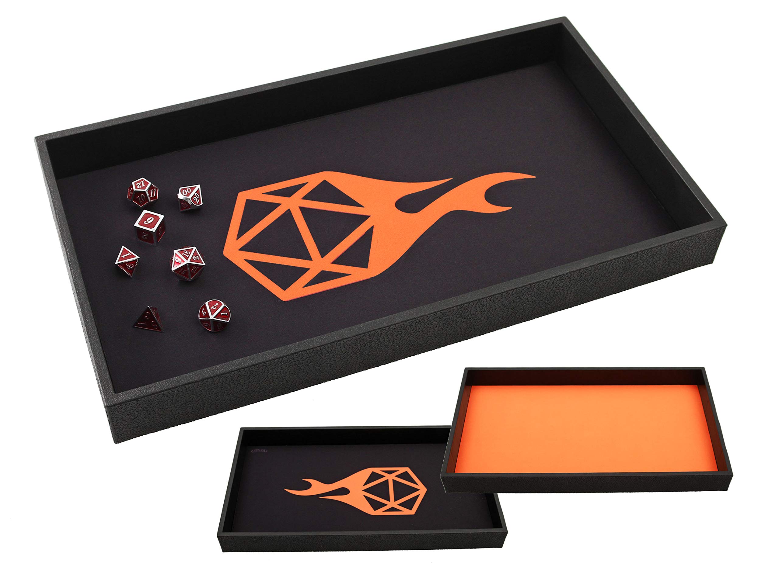 Forged Dice Co. Dice Tray 14" - Double Sided and Removable Neoprene Rolling Dice Mat - for Any Dice or Board Game, Tabletop RPGs Like D&D Pathfinder Roleplaying Game orange
