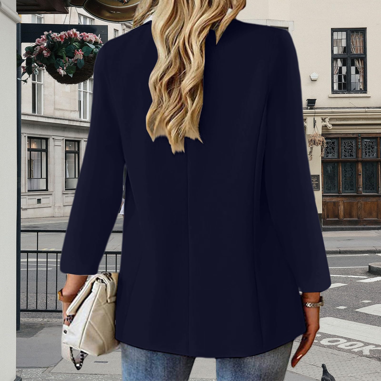 HUIFUAO Blazers pour femmes, grande taille, col en V, veste de travail habillée décontractée, manteaux à manches longues, 1 bouton à revers avec poche