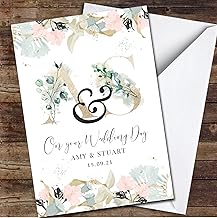 Blush Gold Floral Your Wedding Shimmer Any Names Date Initial Personalised Card - Personalised Wedding Day Card, Congratulations On Wedding Day Card For Bride & Groom