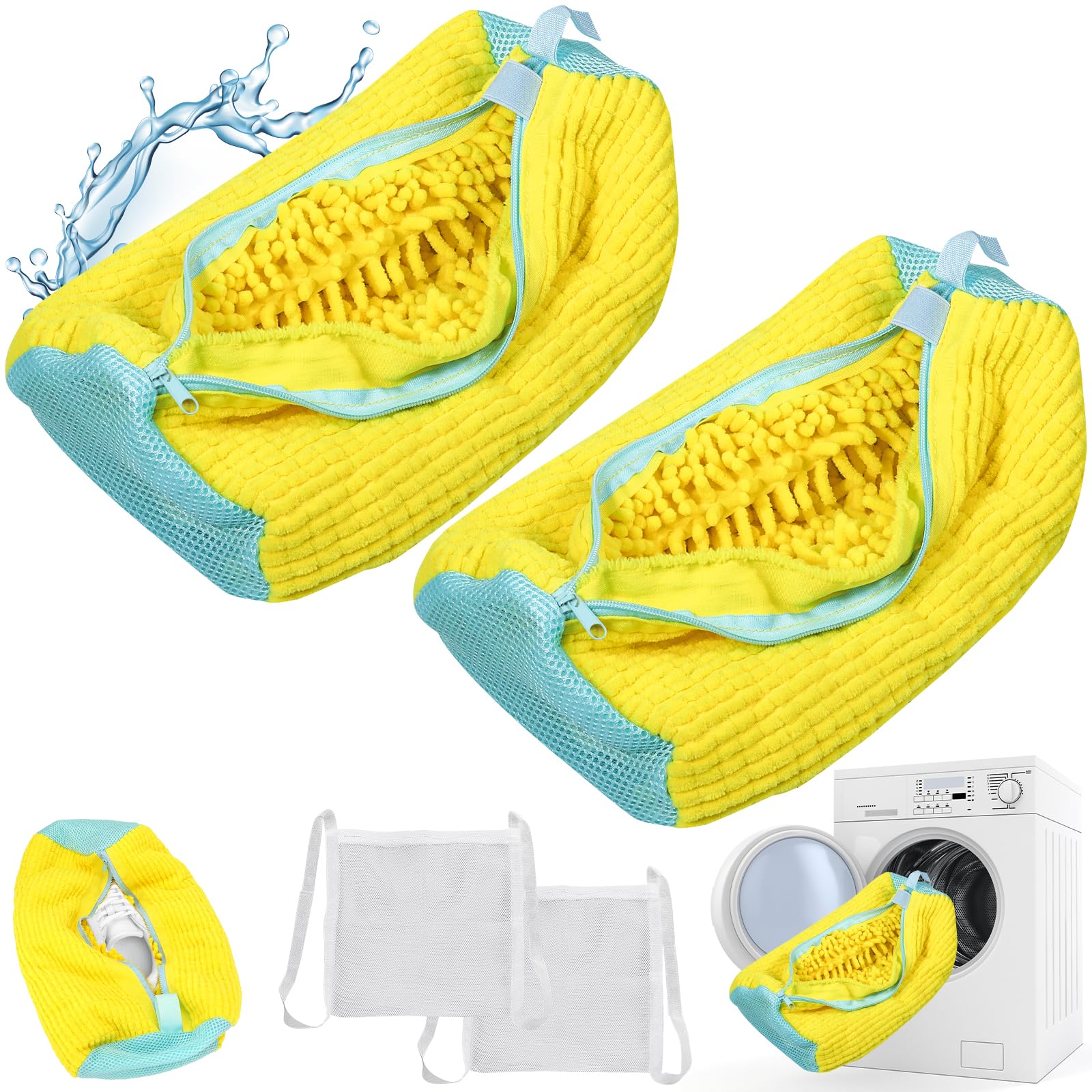 Sacchetto per Lavare Scarpe in Lavatrice,Sacchetti Scarpe Lavatrice per Lavatrici e Asciugatrici, Cerniera Resistente con Design, Include Borsa Retina per Asciugatrice, Riutilizzabile (Giallo)