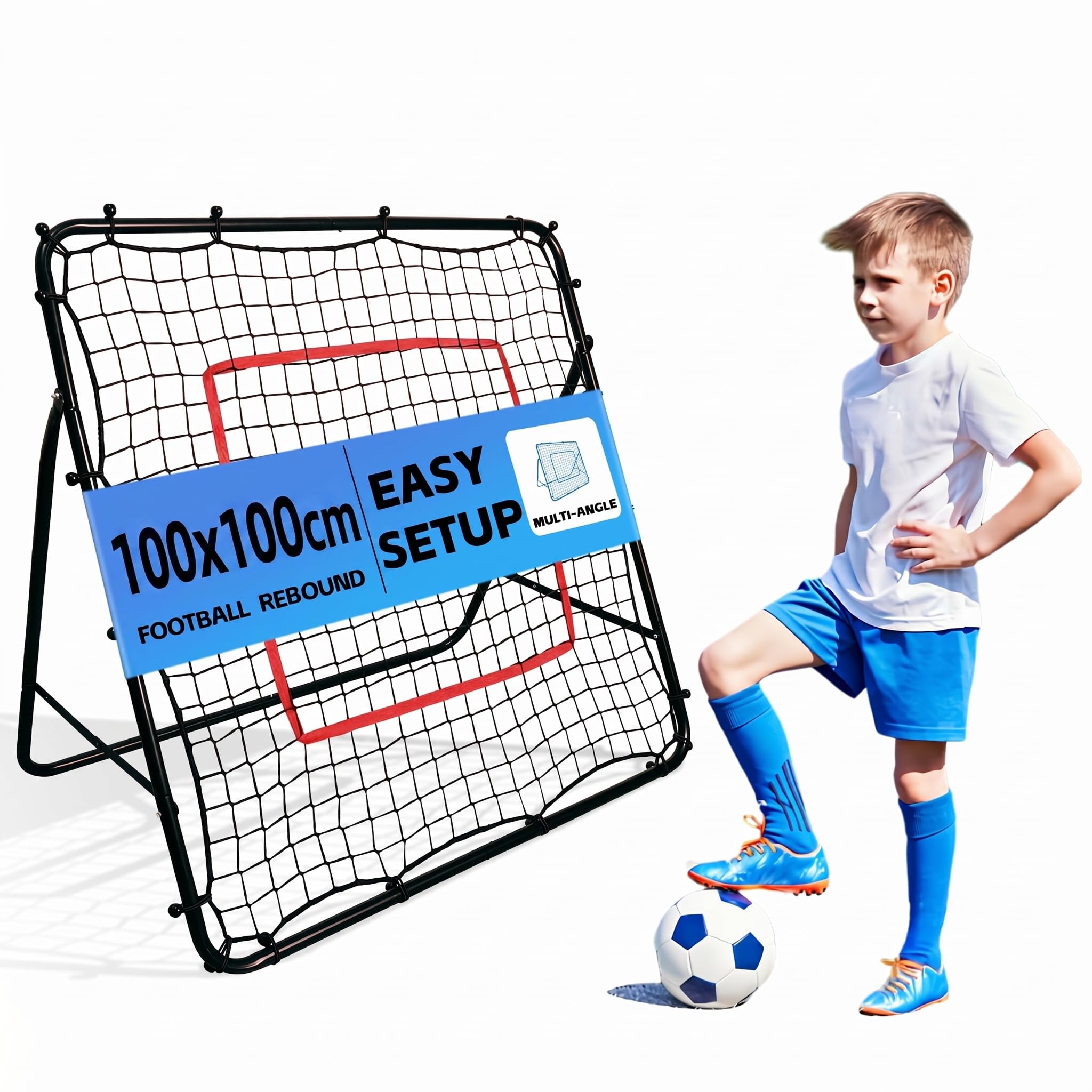 Kapler Fußball Rebounder: Kickback Netz mit 5 Neigungswinkeln, Klappbare Fußball Rückprallwand 100x100/120x120 cm für Passspiel & Schusstraining im Garten