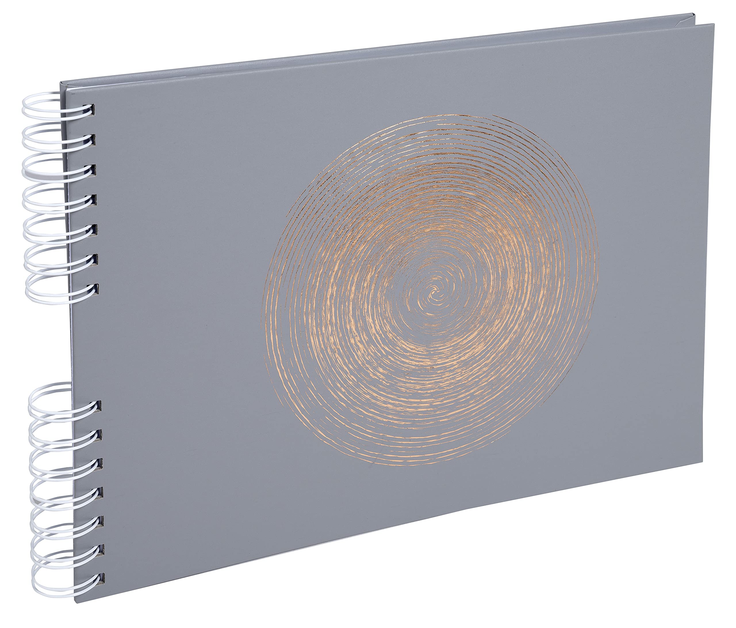 Exacompta - Réf. 16168E - Album photos à spirales ELLIPSE - 150 photos - 50 pages blanches - format 32 x 22 cm - couverture en simili-​cuir gris avec un marquage or rosé en forme d'ellipse