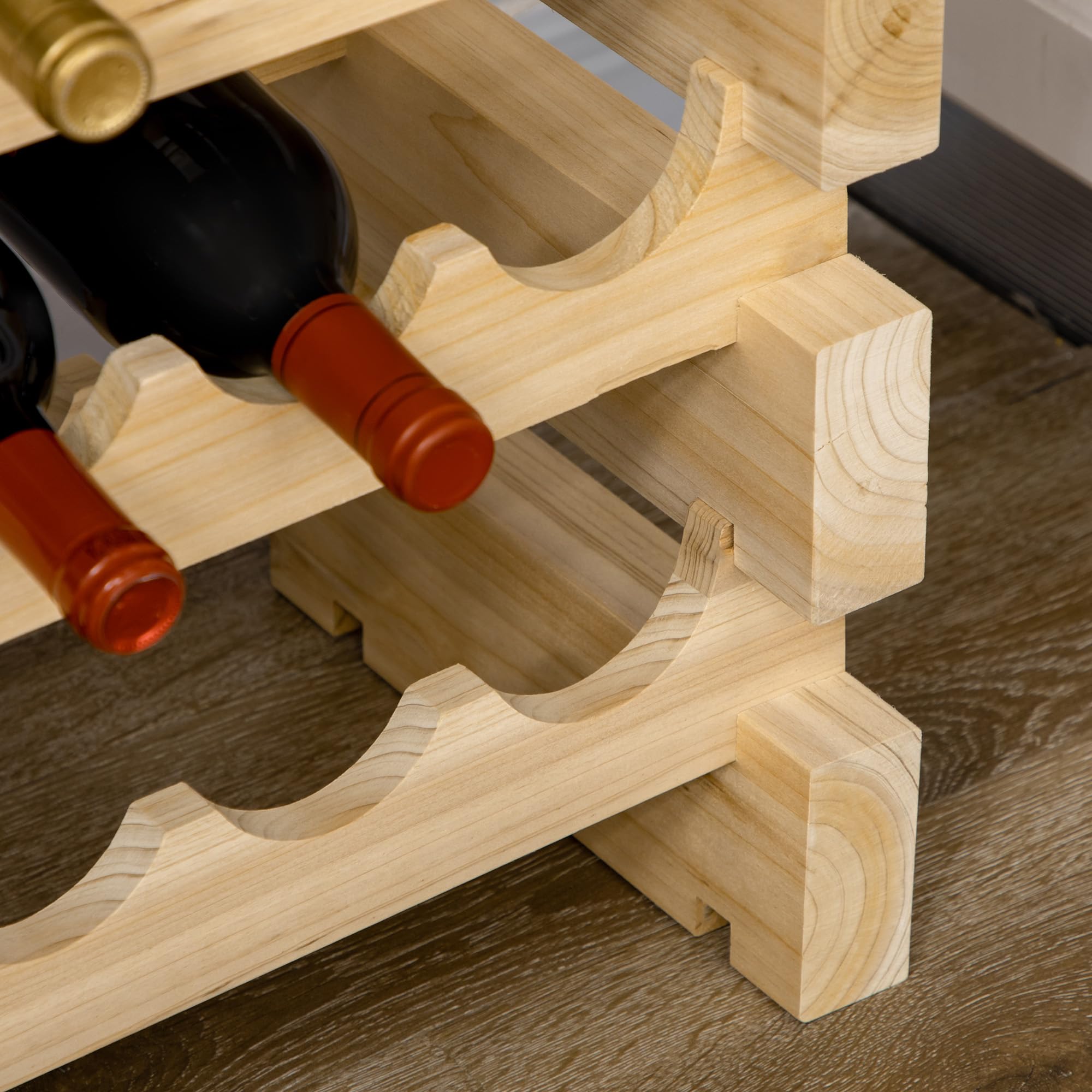 HOMCOM Casier à Bouteilles pour 72 Bouteilles 114x28x85cm Bois Naturel | Étagère à Vin 6 Niveaux Modulable Superposable, Bois de Sapin Massif, pour Cave Bars Sous-Sols