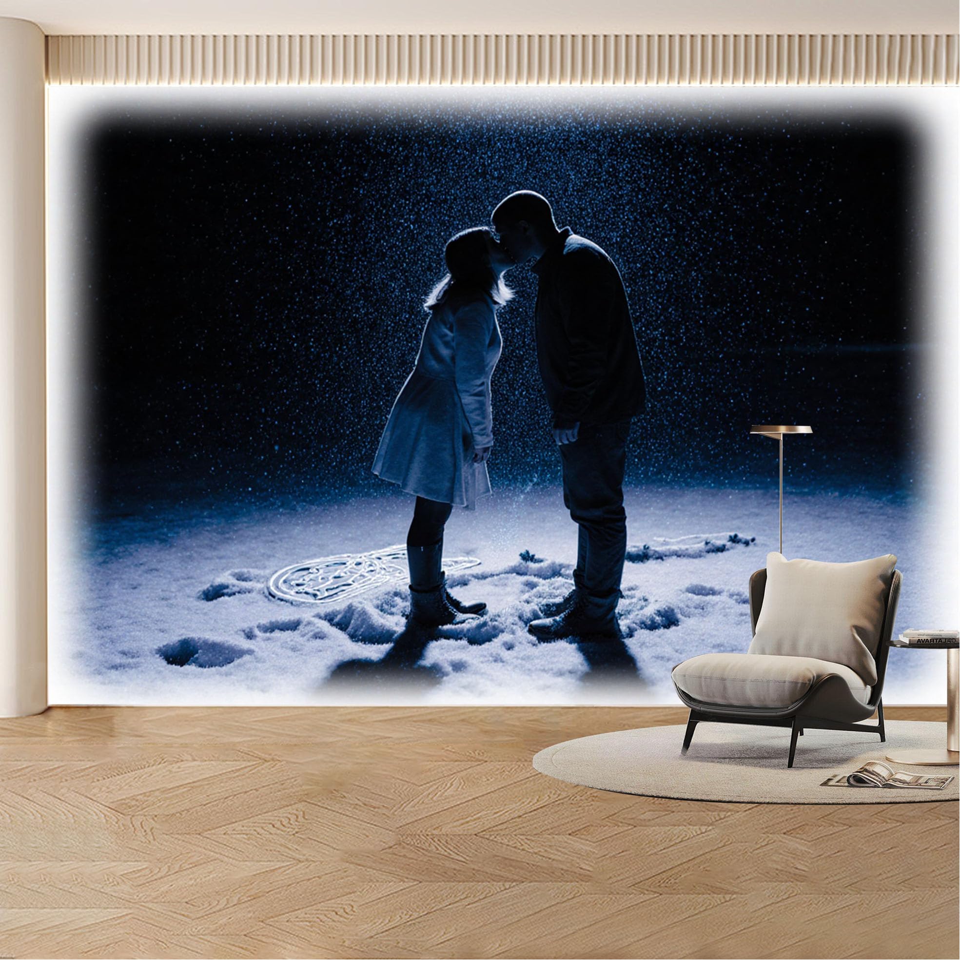 Custom Wall Mural Wallpaper Romantic Couple Snowing Night 3D Effect Wall Decor Large Wall Art Nature Misty Luxury Removable SelfAdhesive Large Photo for Living Room， Bedroom， Office