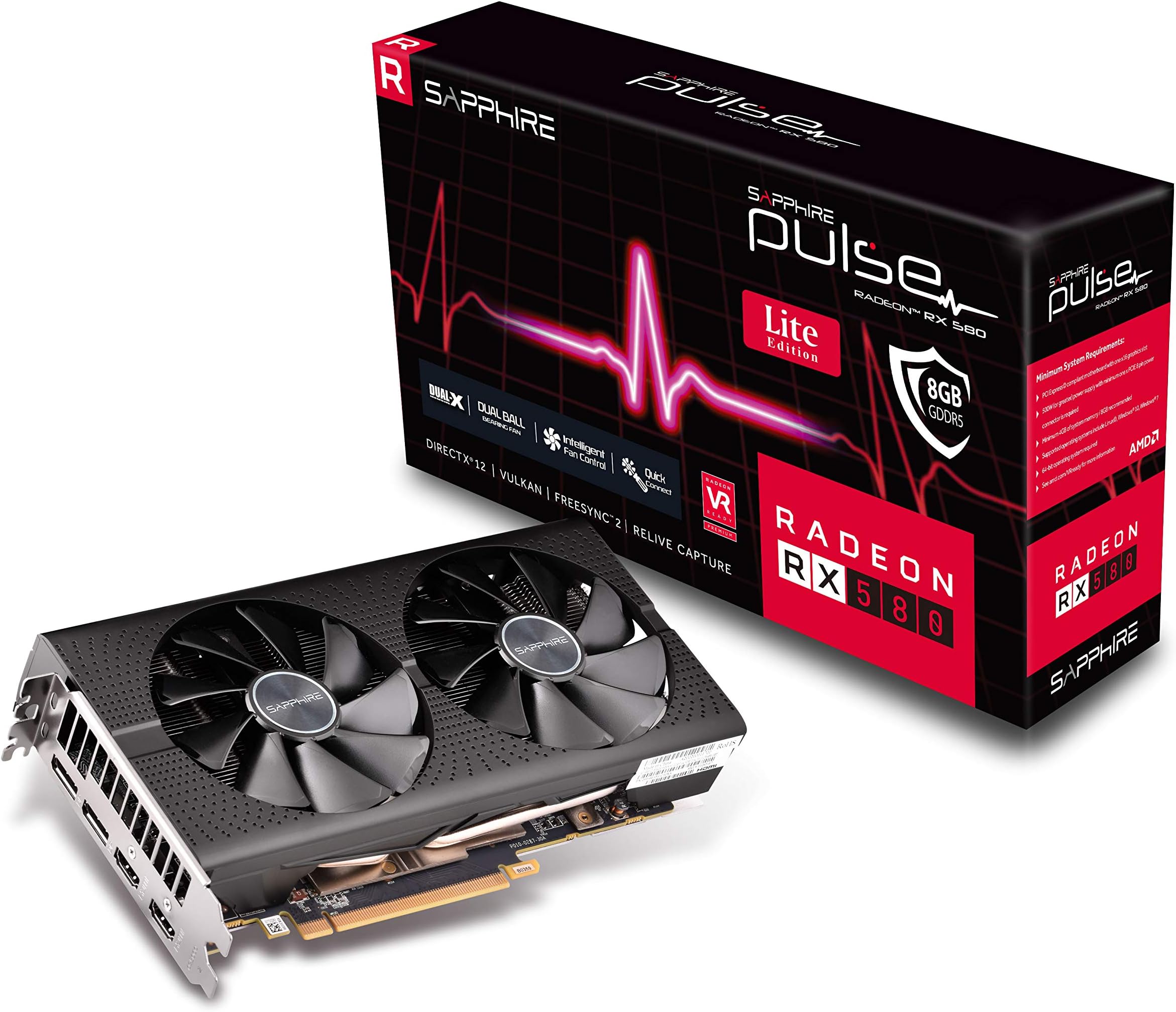 Sapphire 11265-67-20G Radeon Pulse RX 580 8GB GDDR5 Dual HDMI / Dual DP OC w/ Backplate (UEFI) PCI-E Graphics Card