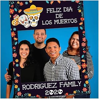 Festive Flower Dia De Los Muertos Photo Booth Frame- Sizes 36x24, 48x36; Day Of The Dead, Halloween Photo Props, Sugar Skull, Holiday Frames Handmade DIY Party Supply