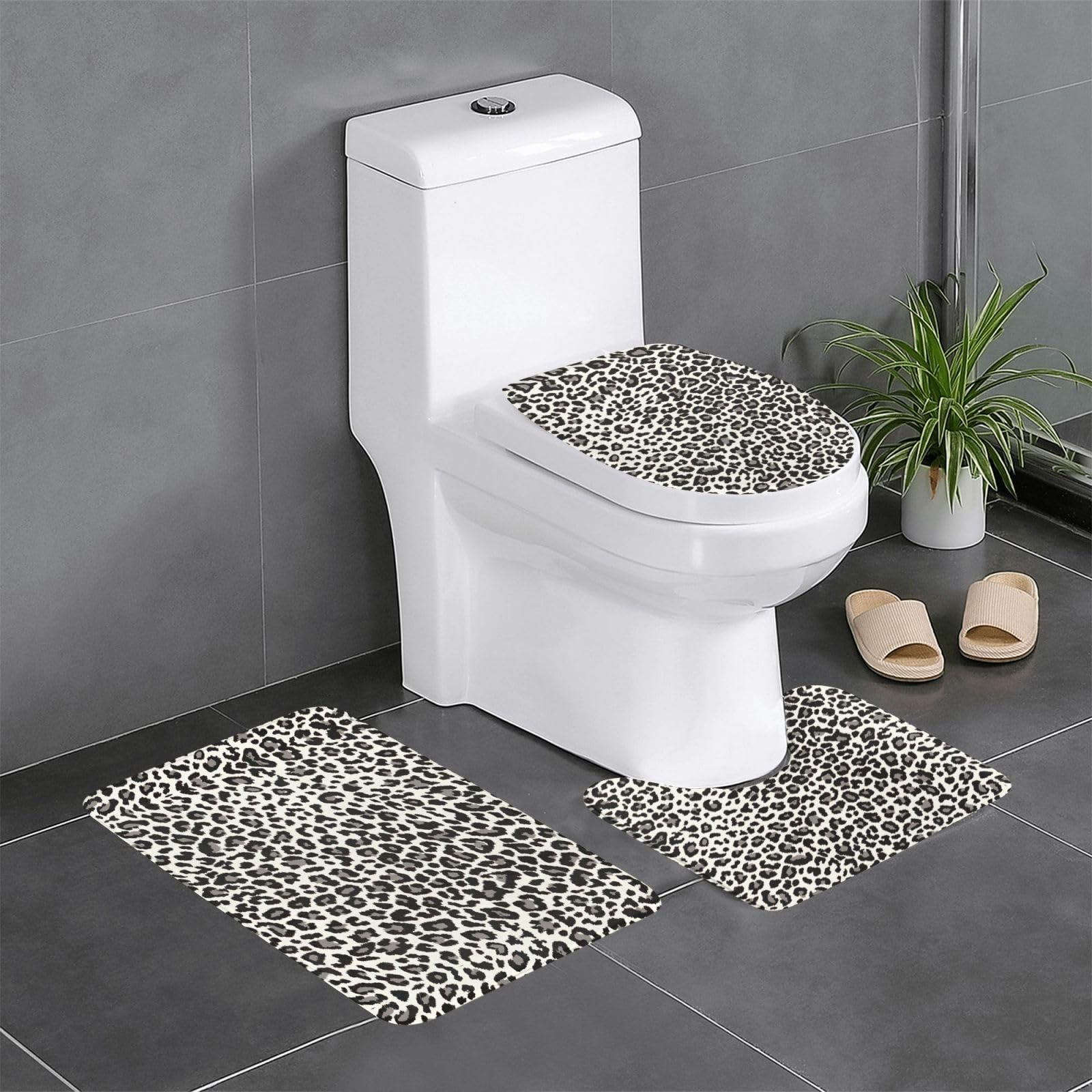 Tapis de salle de bain antidérapant lot de 3 tapis absorbants lavables motif léopard