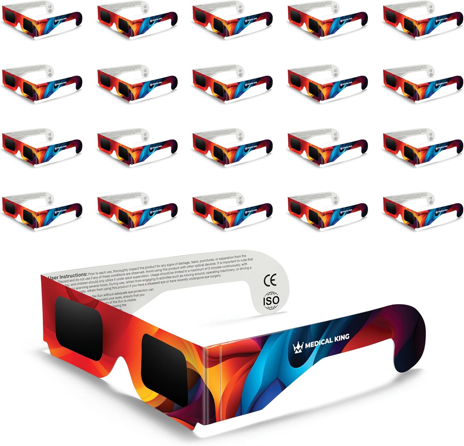 Medical king Solar Eclipse Glasses (20 pack) 2024 CE and ISO Certified Safe Shades for Direct Sun Viewing Approved 2024