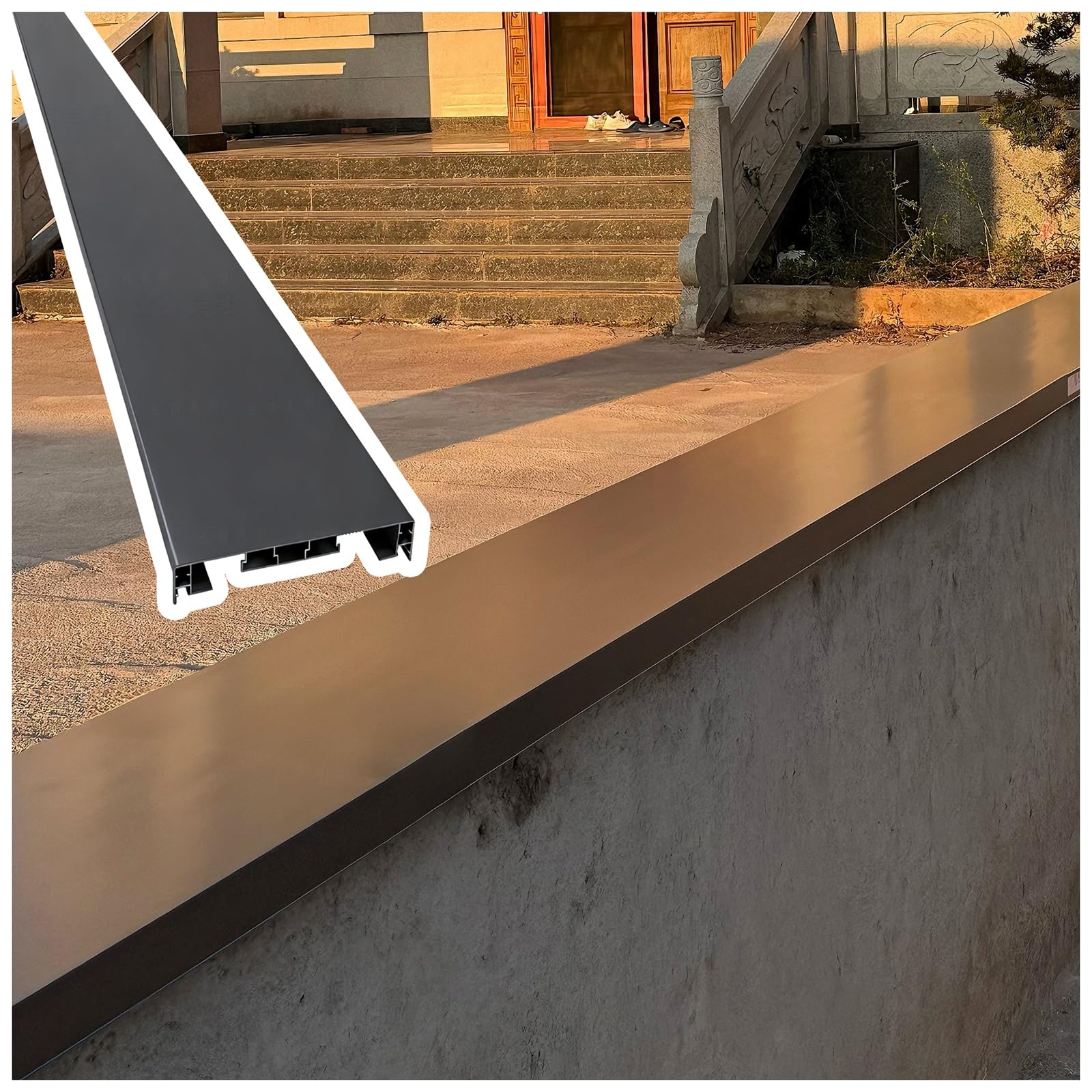 Remate Metálico Negro Para Muros De Cerramiento De Patios Y Jardines, Con Canales Para Iluminación, Tamaños A Medida(5ft L,180mm(7.09") T Wall)