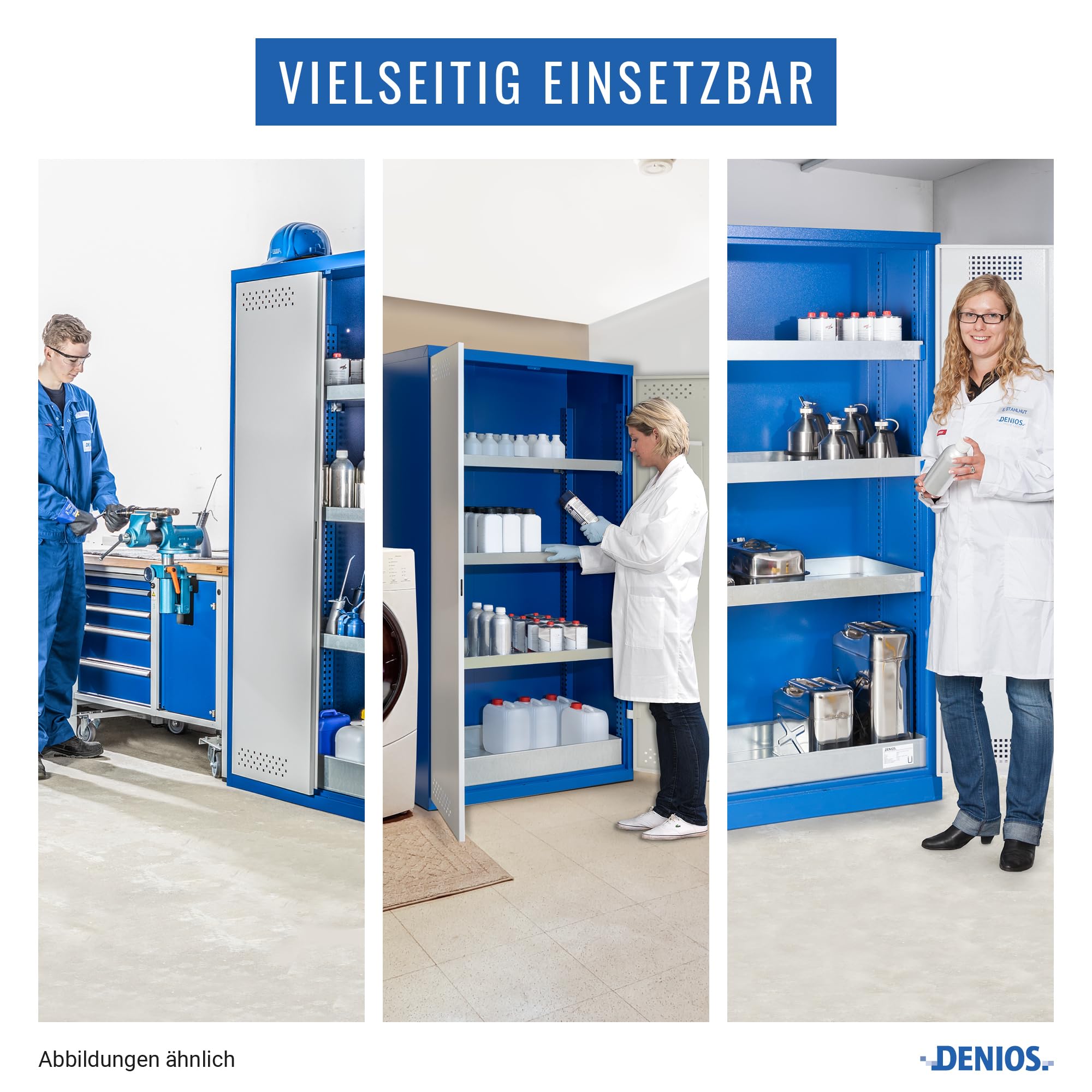DENIOS Chemikalienschrank Protect CS 104, mit Flügeltüren, incl. Bodenwanne und 3 Auffangwannen