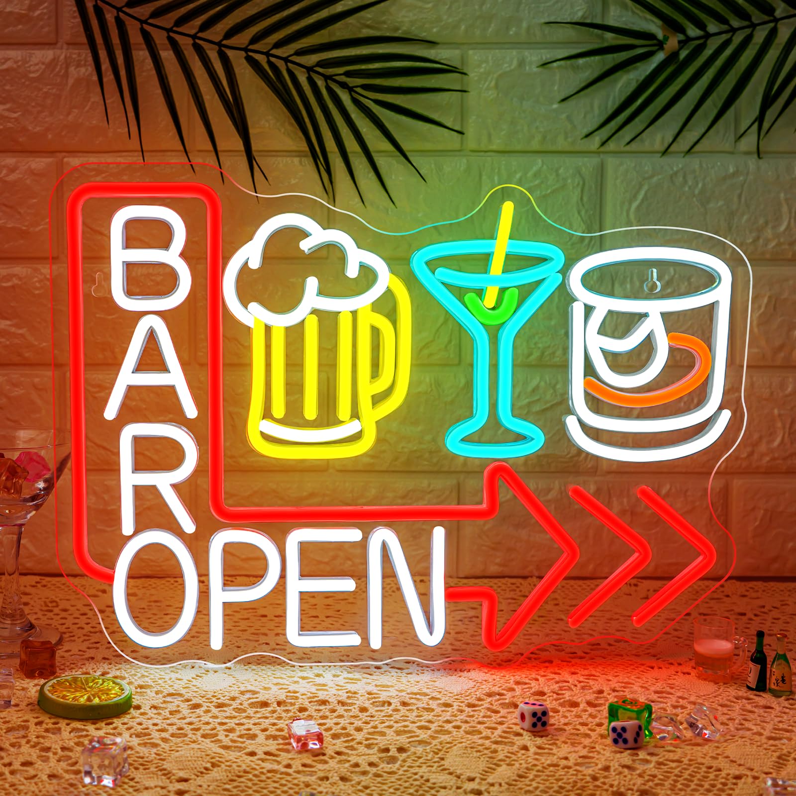 ineonlife Bar Open Neon Schild Rot Bar Geöffnet Led Schild Beer Cocktail Neon Sign für Wand Dekor Weinglas Leuchtschilder für Bars,BierBar,Taverne,Club,Party,Cocktailbar,Whiskybar,Geschenk