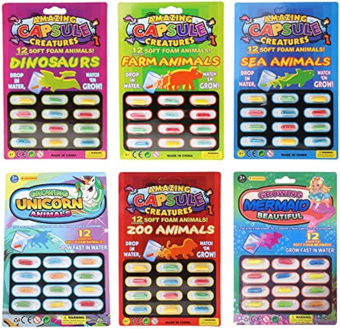 LUYAO 6 PCS Magic Grow Capsules (6 Packs 72 Capsules) Growing Animals Dinosaurs Capsules Bath Toys for Kids