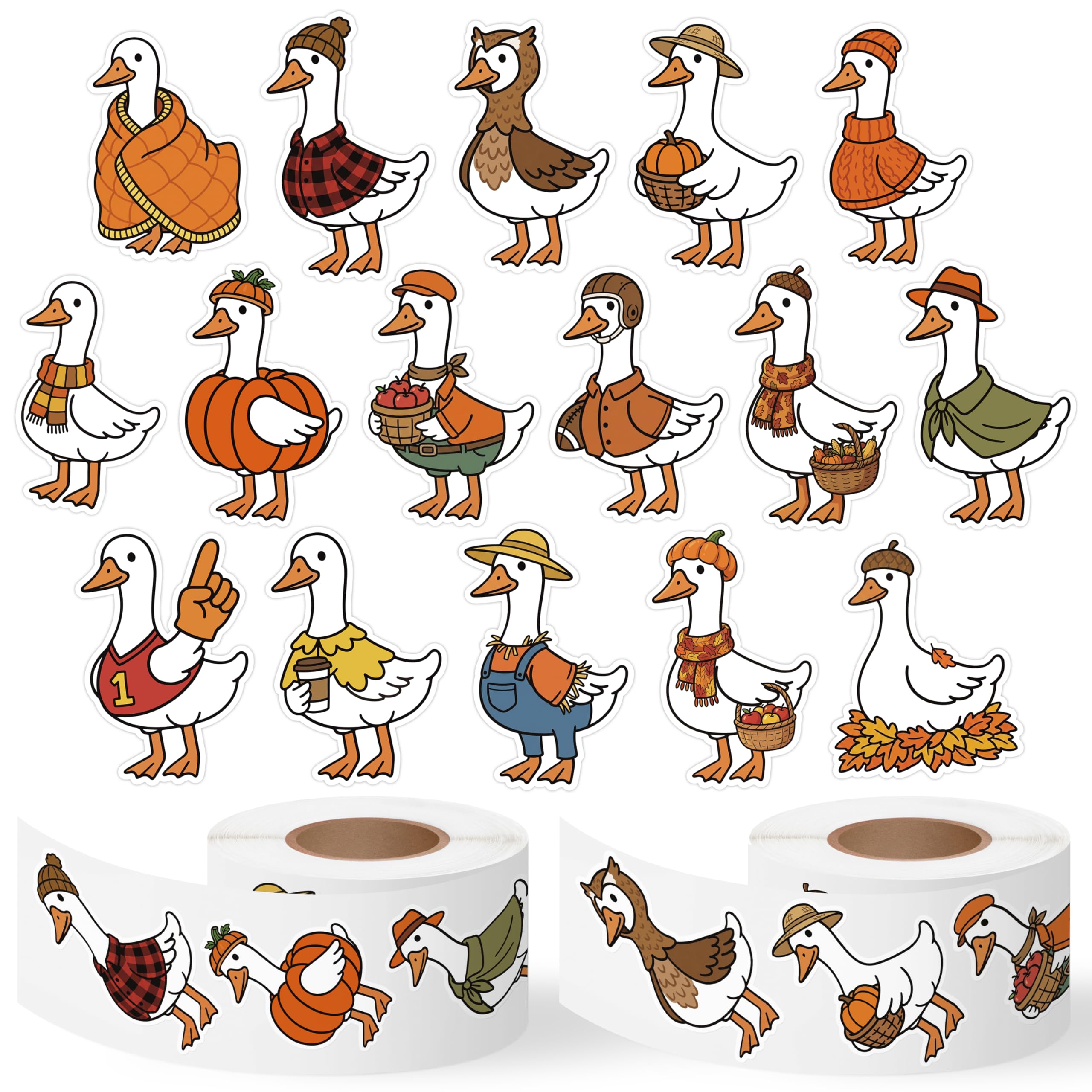 2 Rolls Autumn Silly Goose Sticker Self Adhesive Decals for Gift